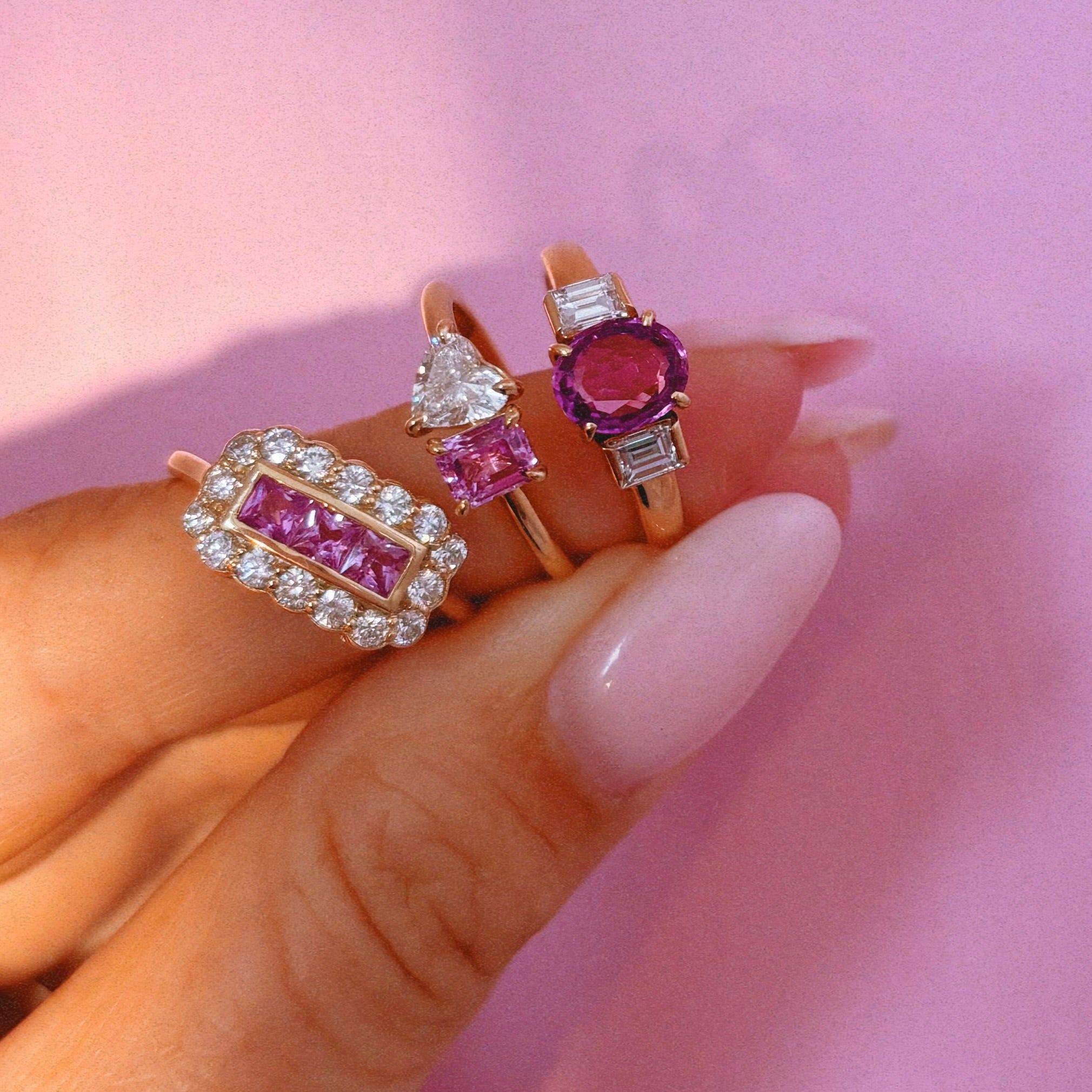 18ct gold pink sapphire and diamond ring