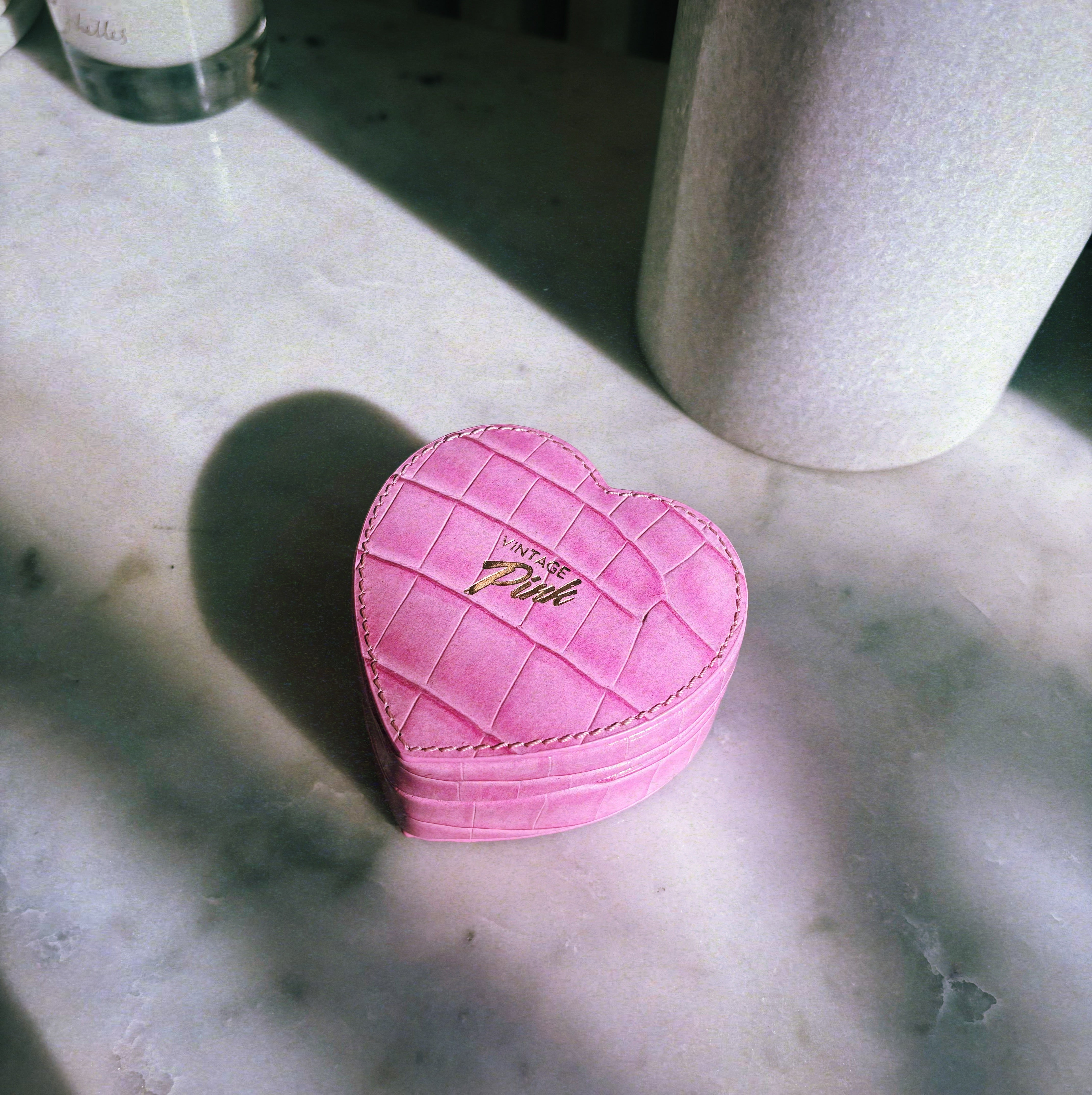 Heart-shaped pink faux croc and red velvet jewellery box (pre-order for Christmas)