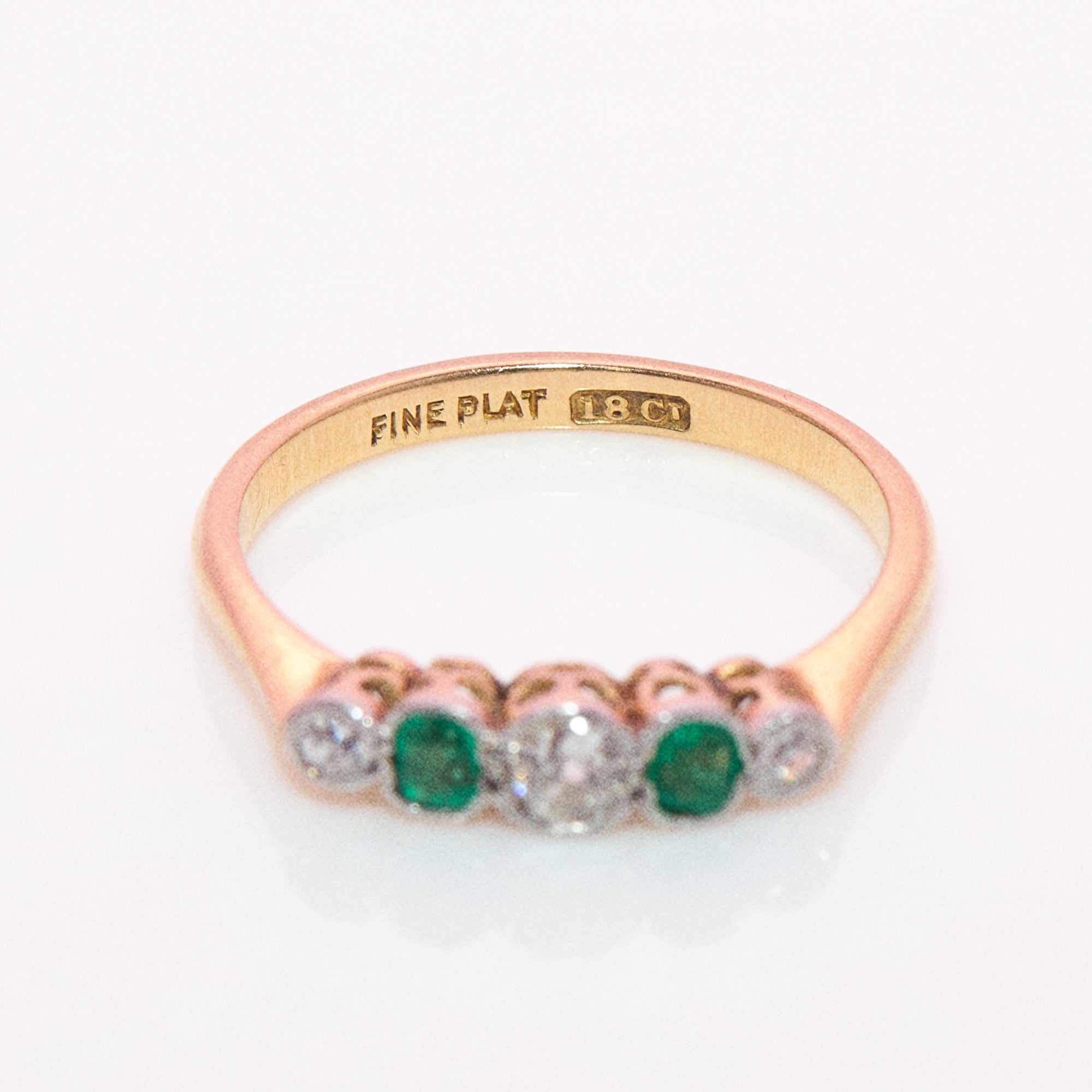 Vintage 18ct gold Colombian emerald and old cut diamond half eternity ring
