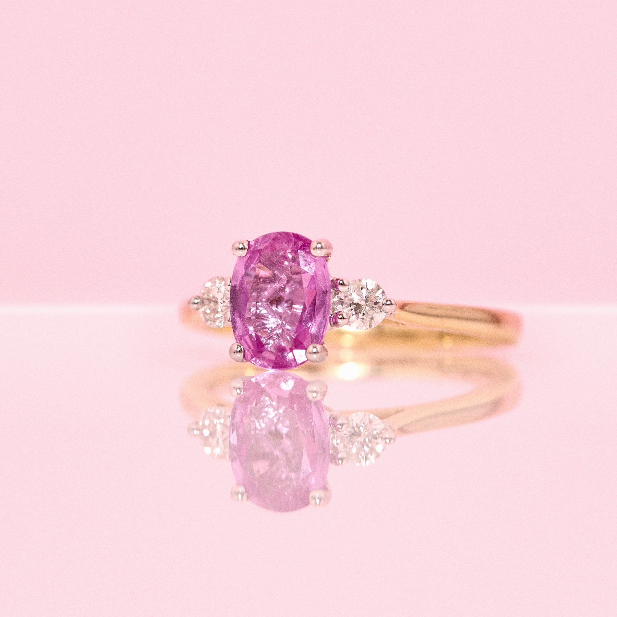 9ct gold pink sapphire and diamond three stone ring (made to order)