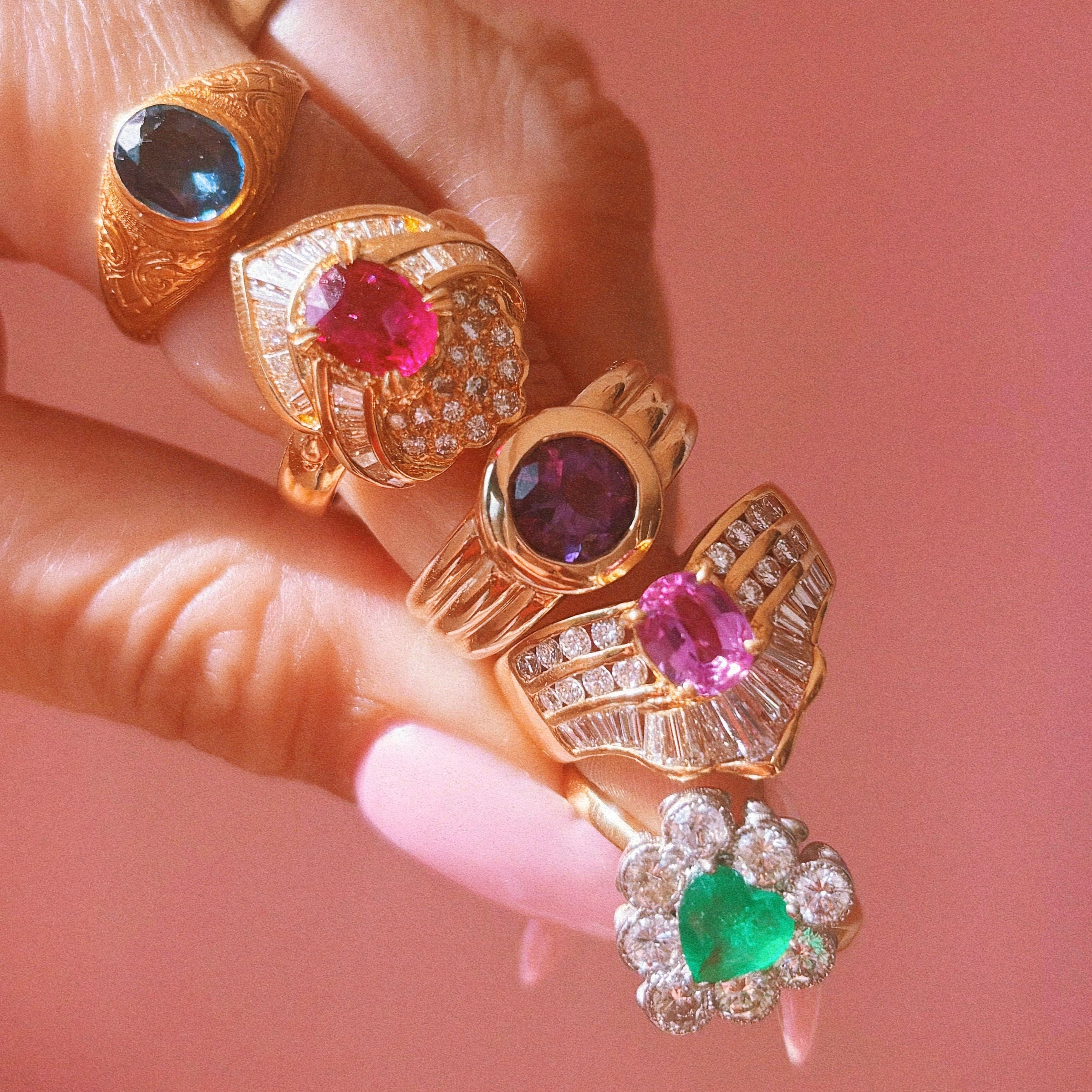 18ct gold heart-shaped emerald and diamond vintage earring conversion ring