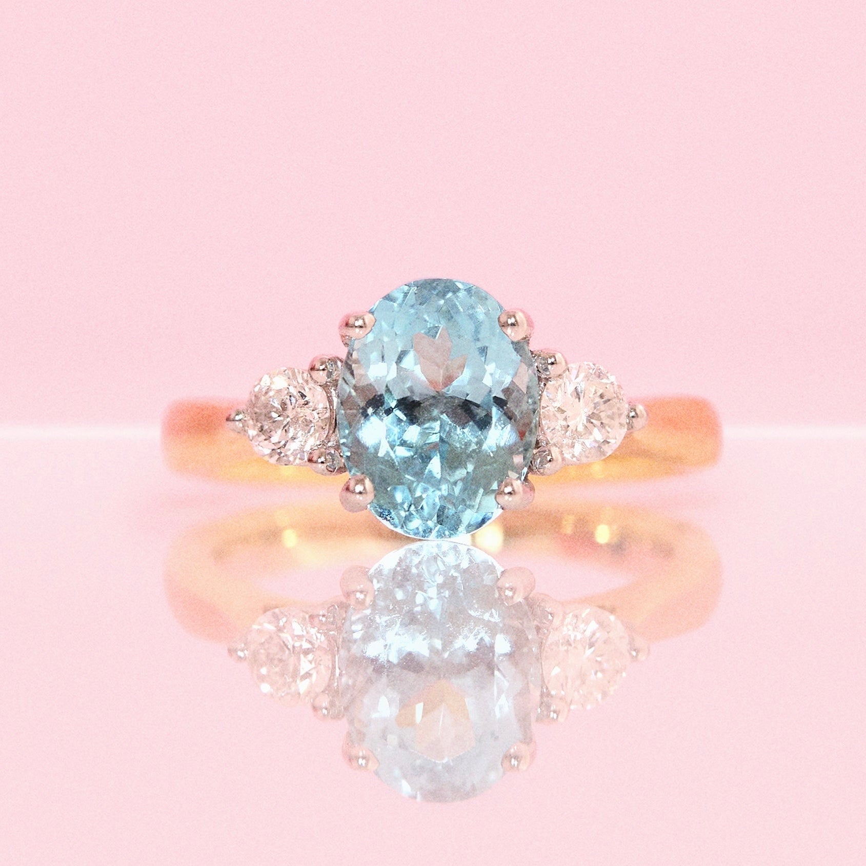 18ct gold 2.03ct aquamarine and diamond three stone ring