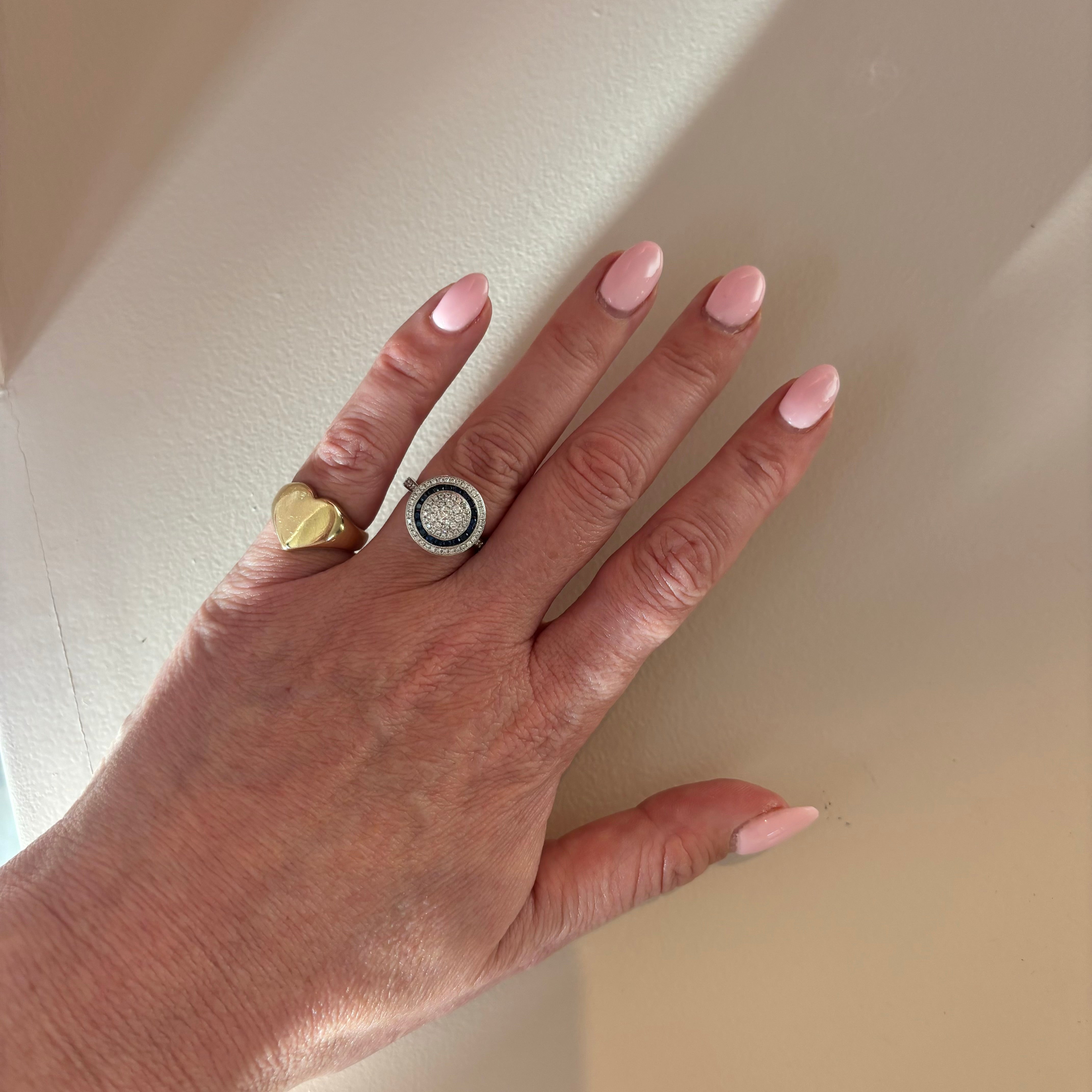 18ct white gold sapphire and diamond target ring