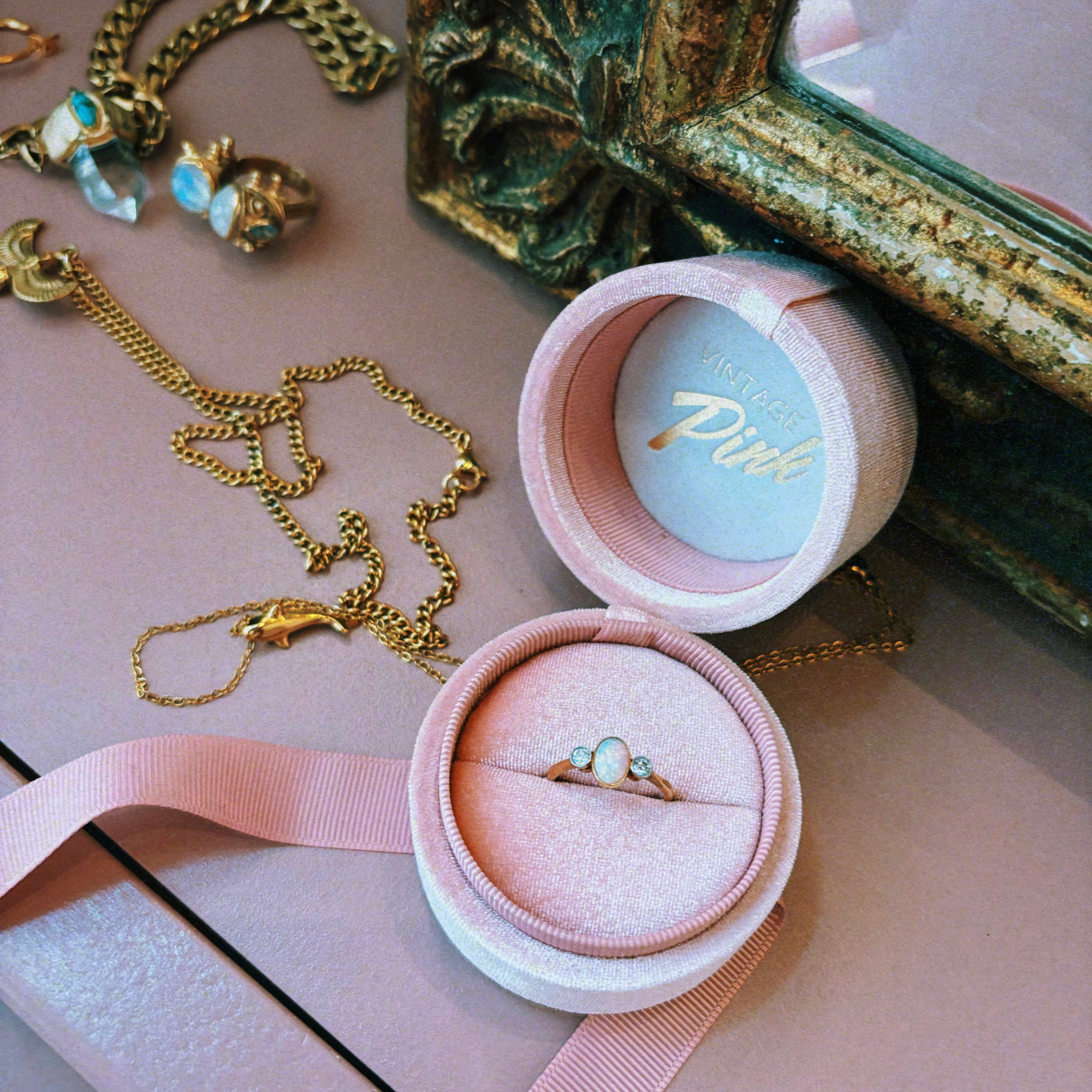 18ct gold Victorian bezel set opal and diamond ring