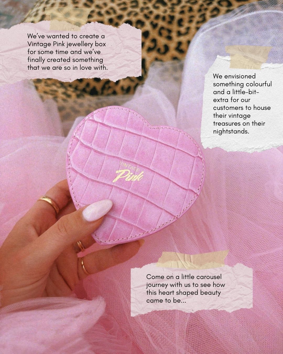 Heart-shaped pink faux croc and red velvet jewellery box (large)