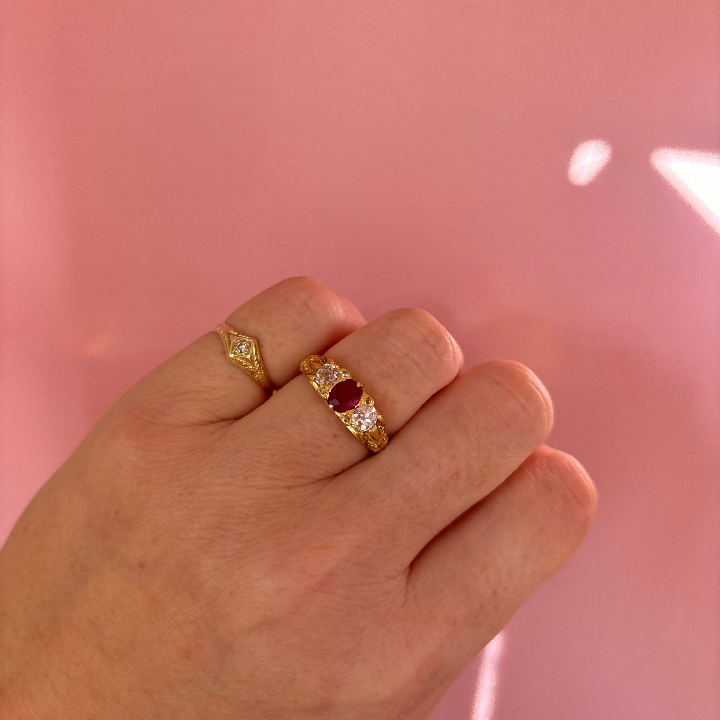 18ct gold Victorian 0.60ct ruby and diamond three stone ring