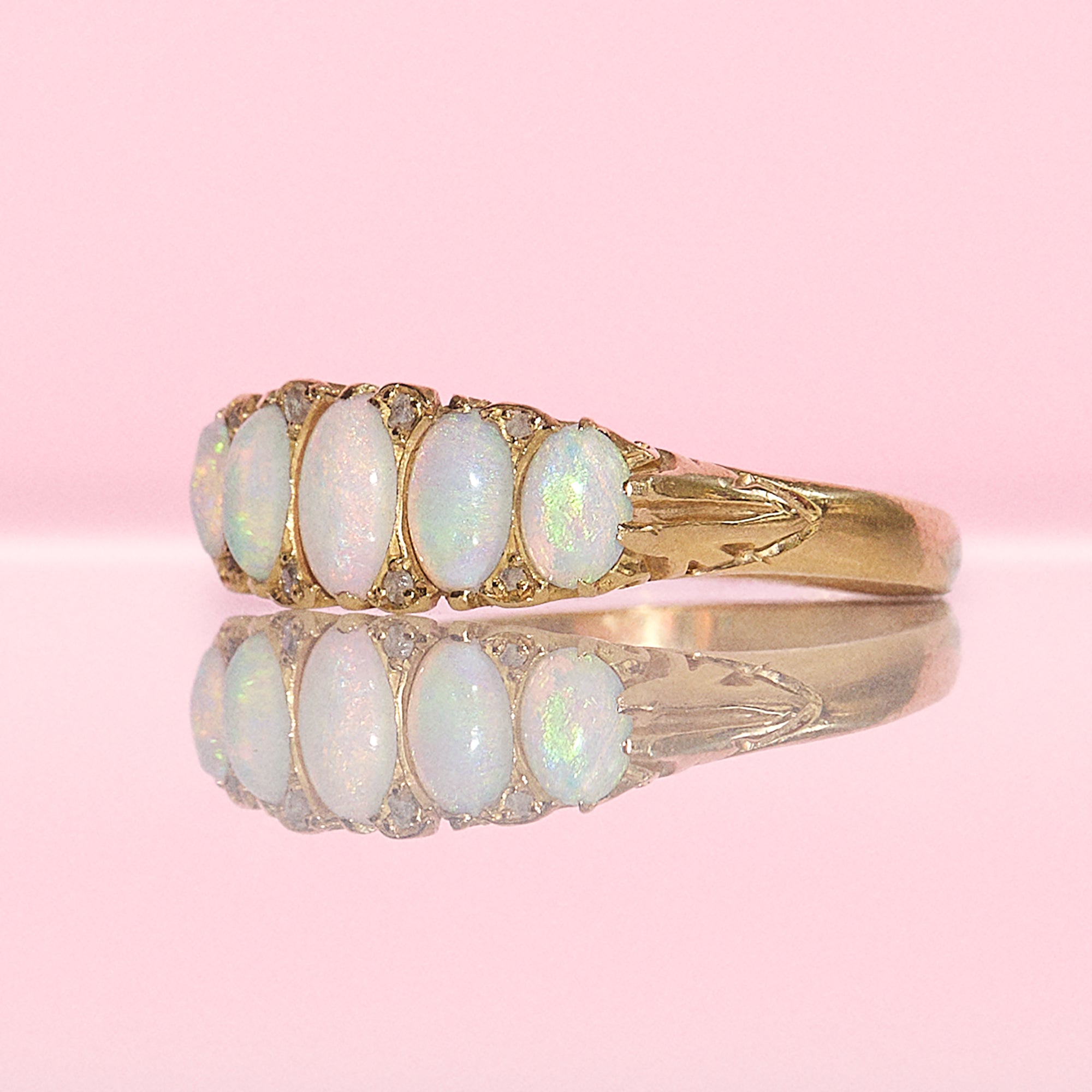 18ct gold round opal and diamond five stone ring