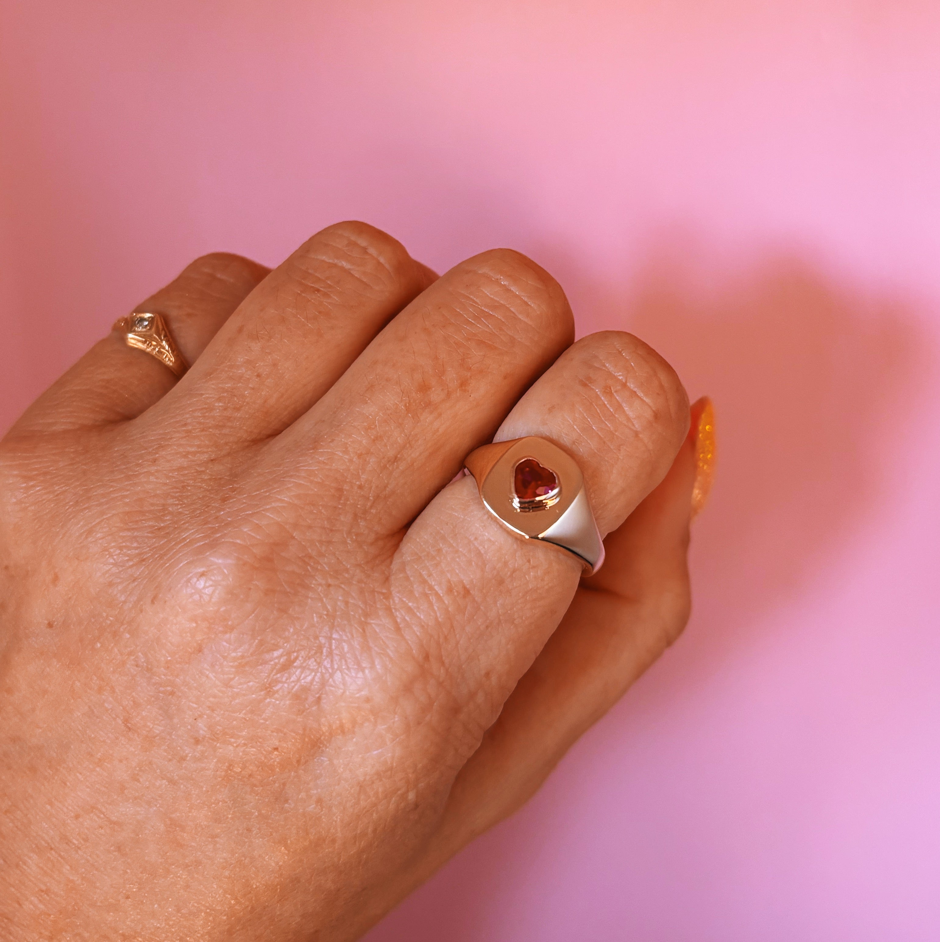 9ct gold heart shaped ruby signet ring (made to order)