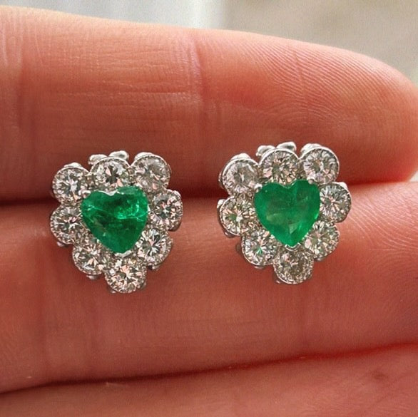 18ct gold heart-shaped emerald and diamond vintage earring conversion ring