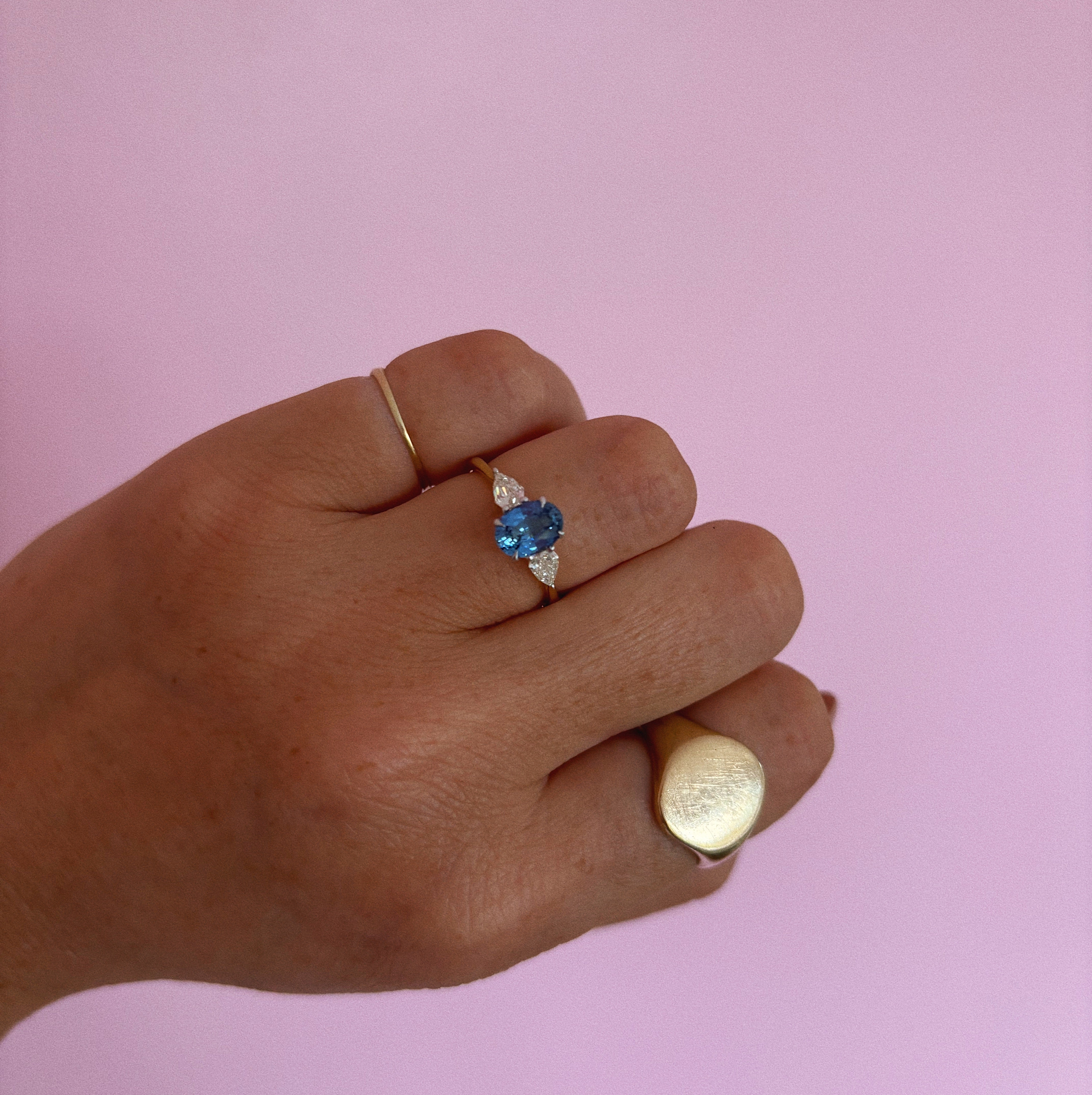18ct gold 1.43ct sapphire and diamond three stone ring (made to order)
