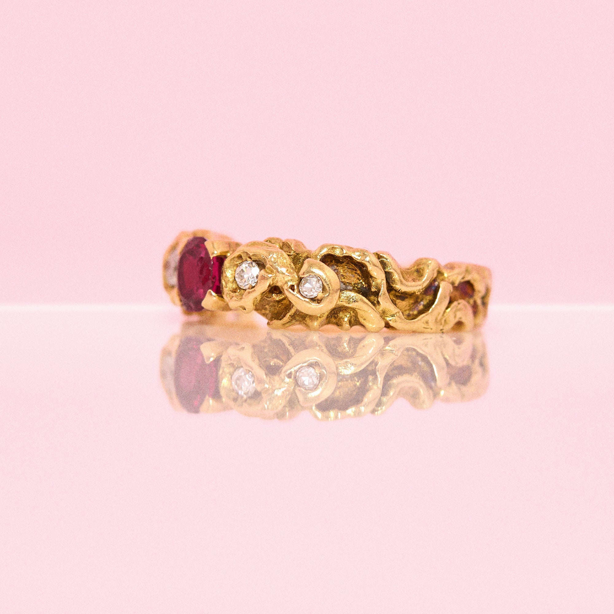 18ct gold ruby and diamond gypsy ring