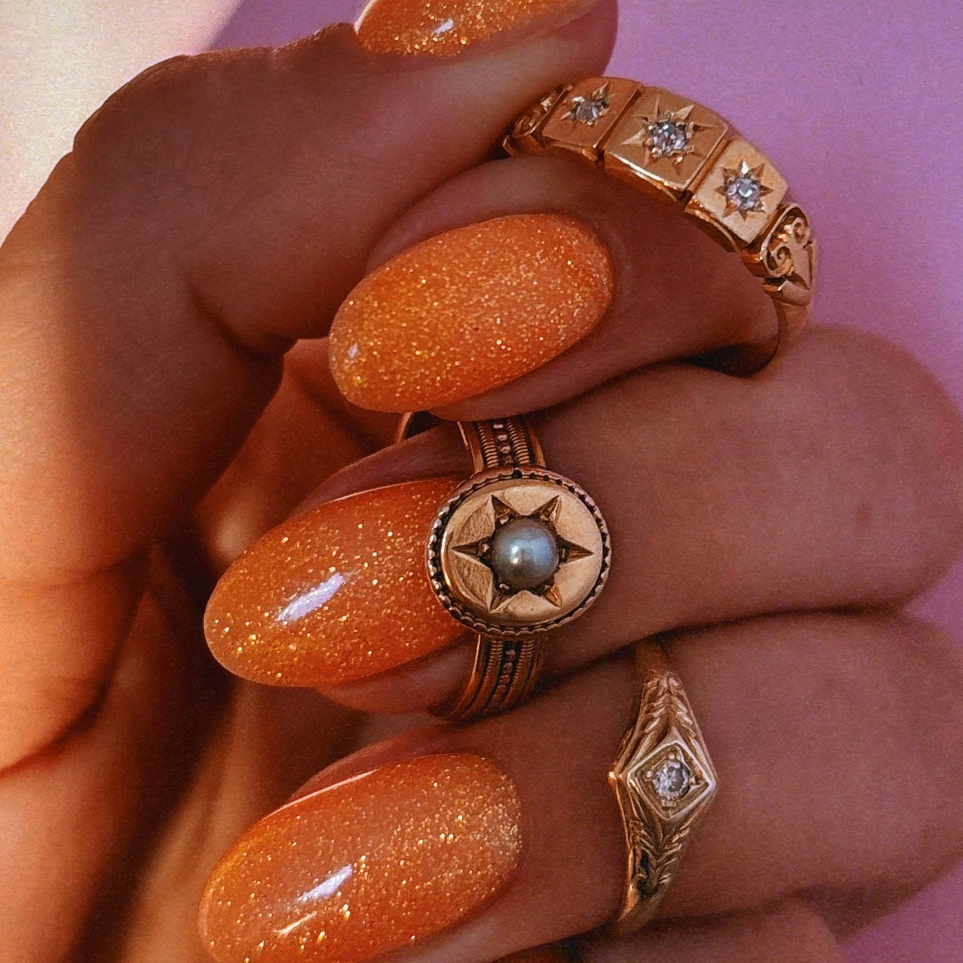 18ct gold Victorian starburst pearl ring