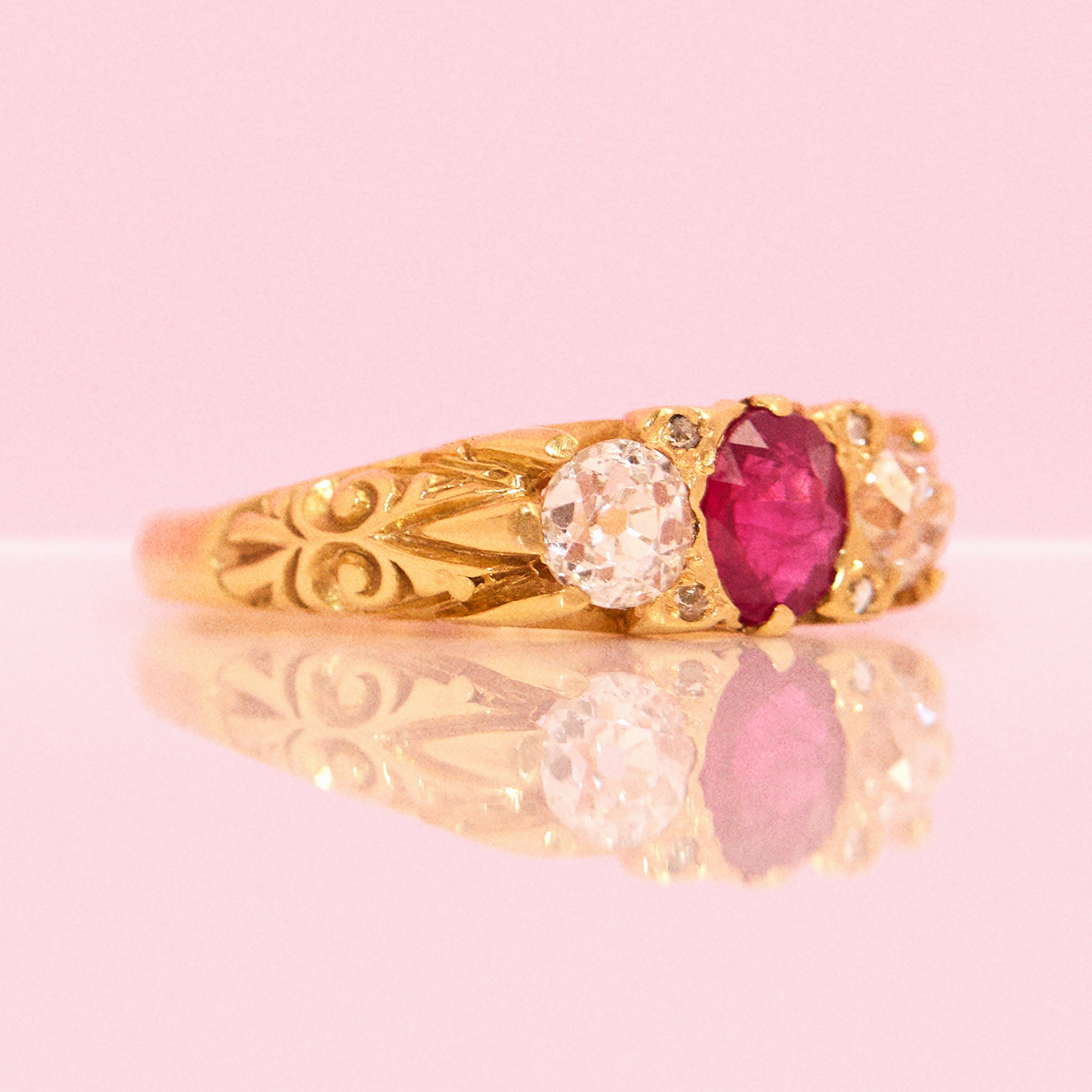 18ct gold Victorian 0.60ct ruby and diamond three stone ring