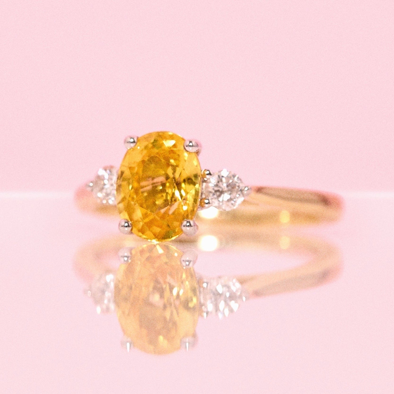 18ct gold yellow sapphire and diamond three stone ring (made to order)