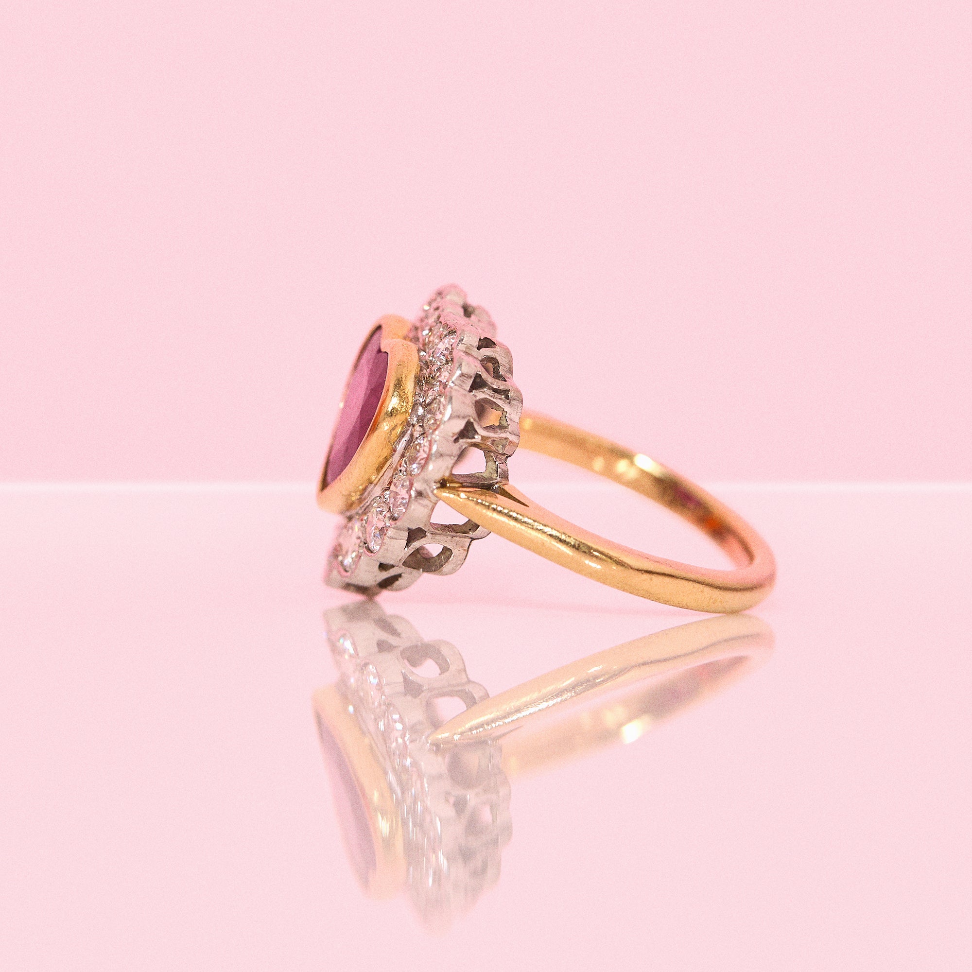 18ct gold 2.15ct bezel set heart-shaped Burma ruby and diamond cluster ring