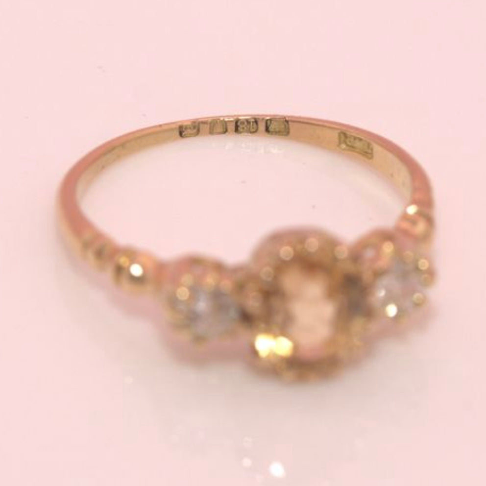 18ct gold citrine and diamond antique three stone ring