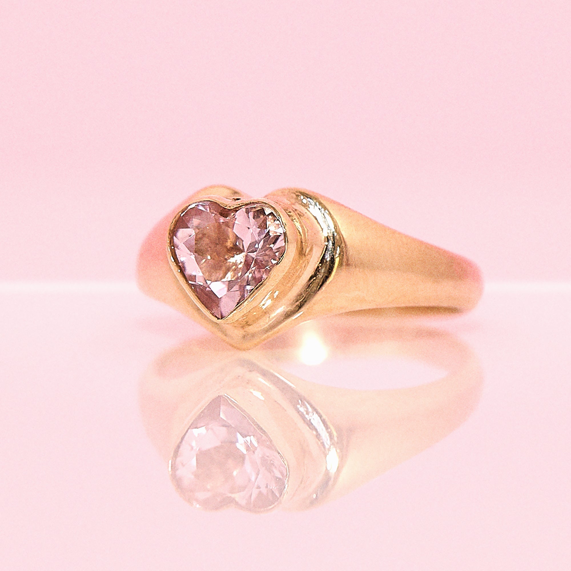 9ct gold heart-shaped morganite vintage signet ring (made to order)