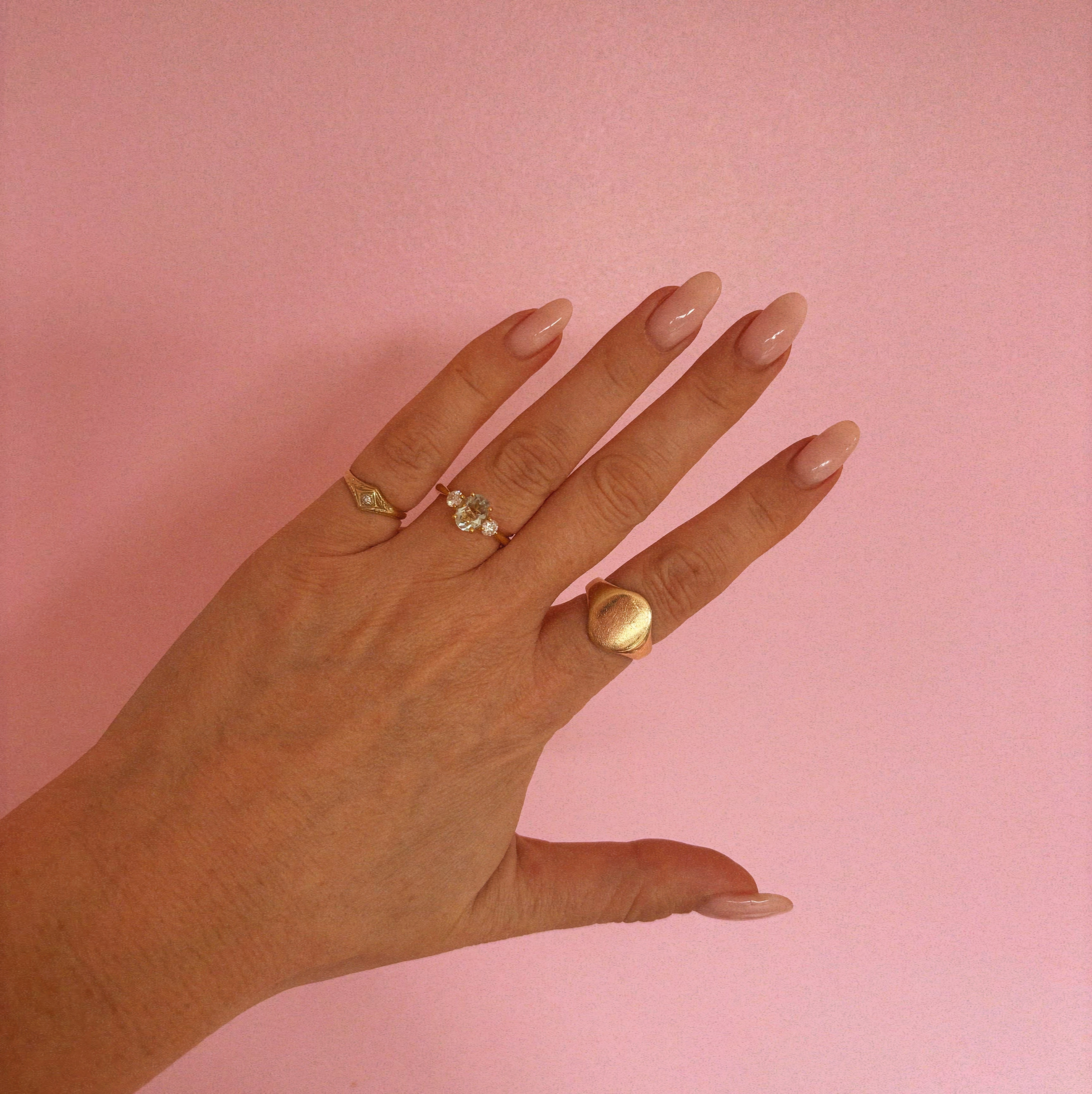 9ct gold green amethyst and diamond three stone ring (made to order)