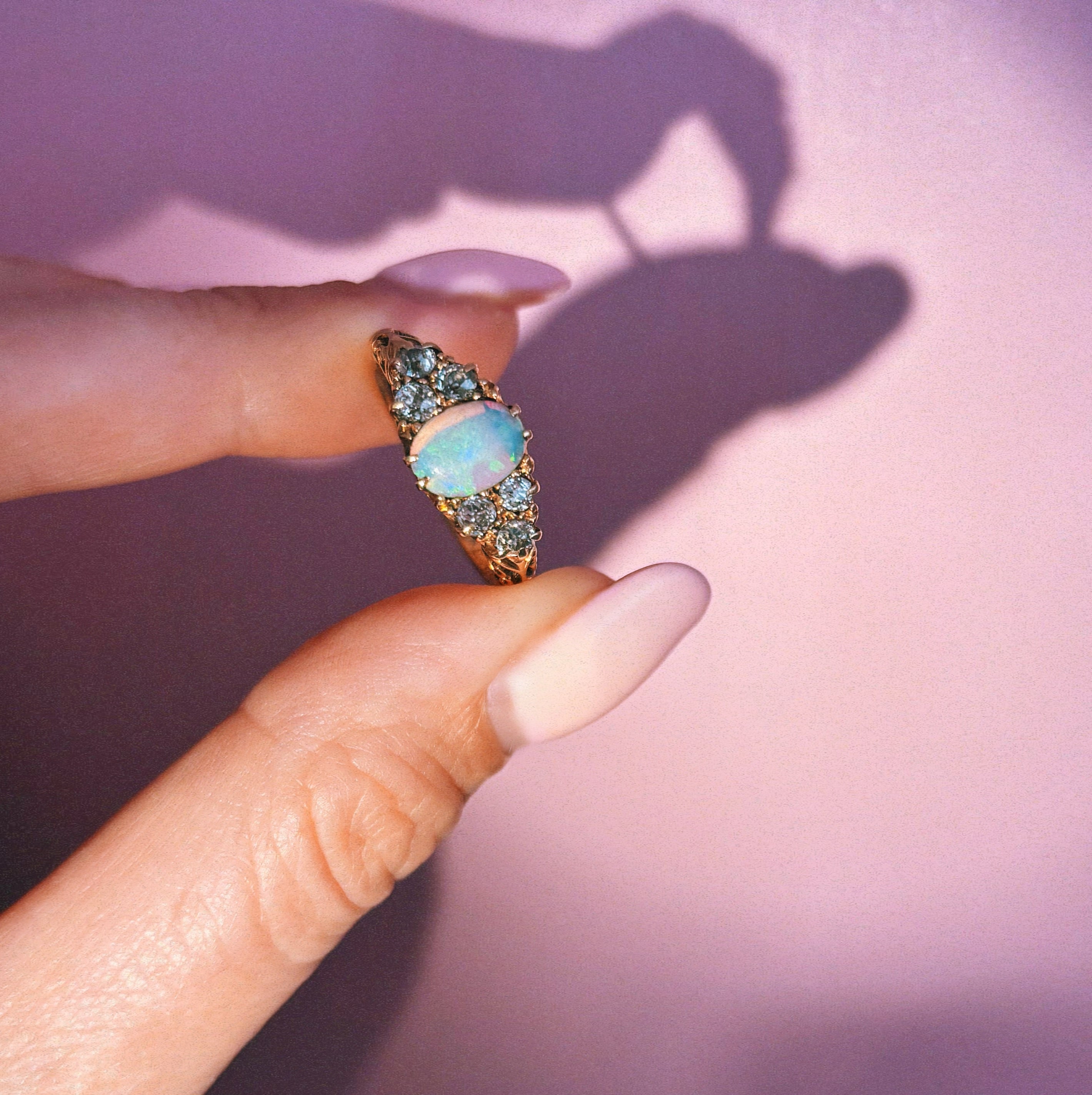 18ct gold opal and diamond Edwardian eye ring
