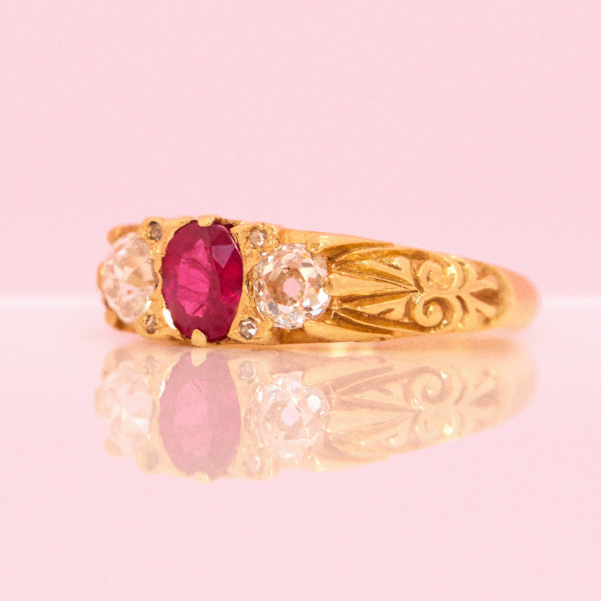 18ct gold Victorian 0.60ct ruby and diamond three stone ring