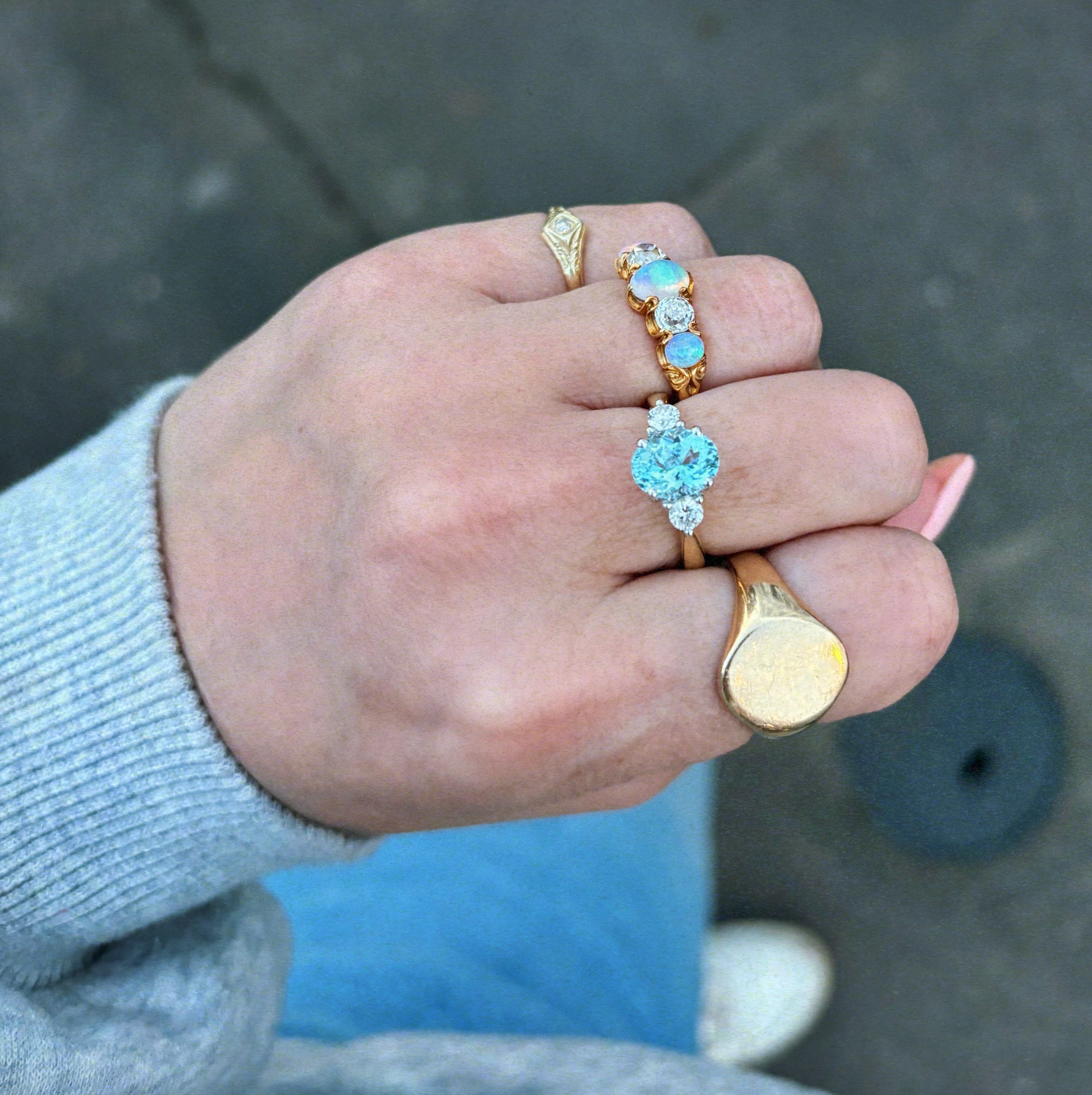18ct gold 2.03ct aquamarine and diamond three stone ring