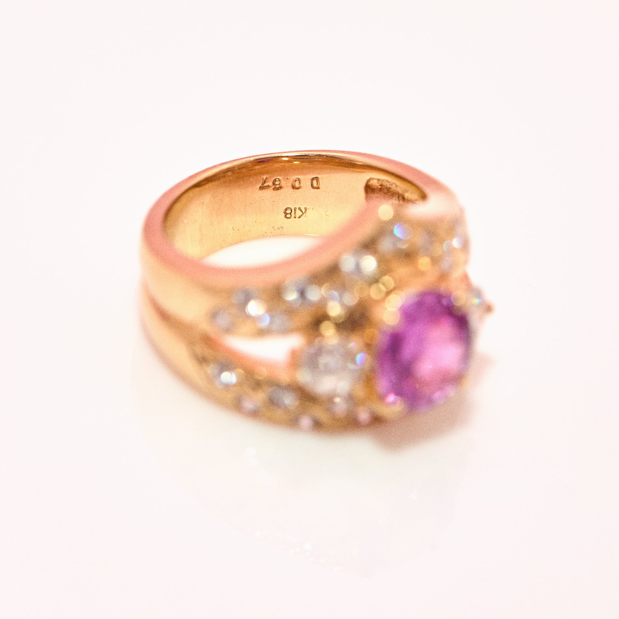 18ct gold pink sapphire and diamond ‘crown’ ring