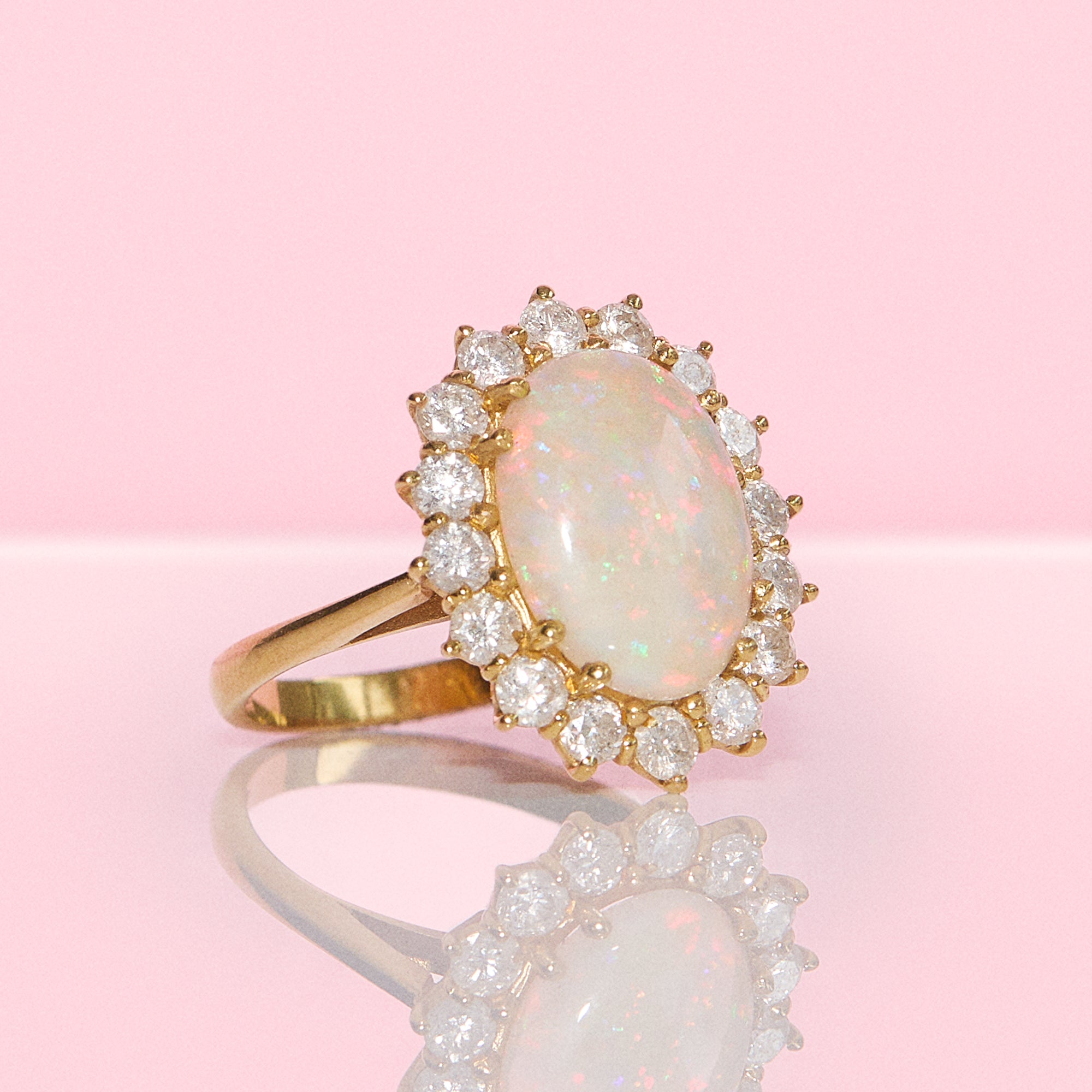 18ct gold opal and diamond cluster ring