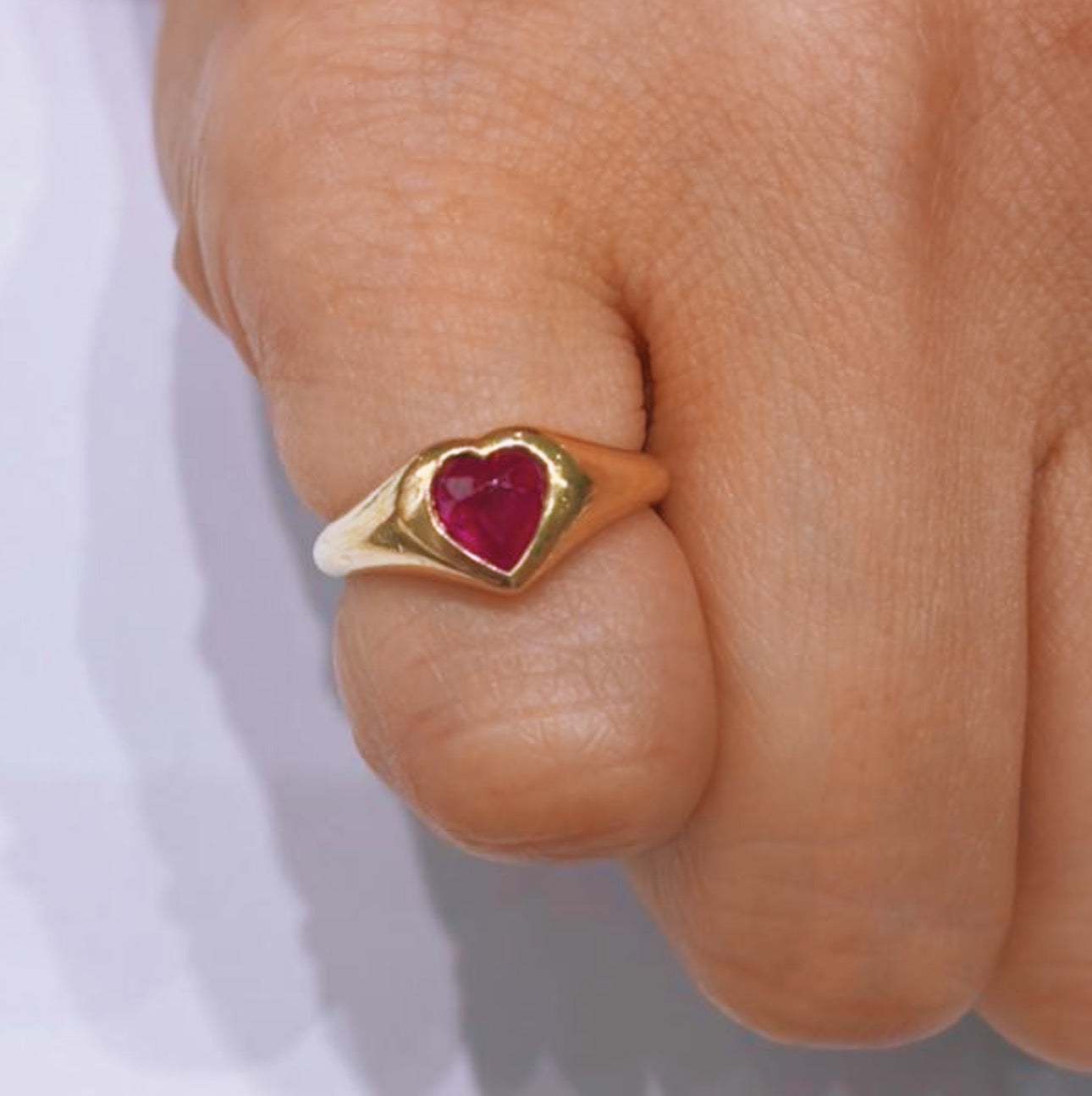 9ct gold heart shaped gemstone signet pinky ring (made to order)