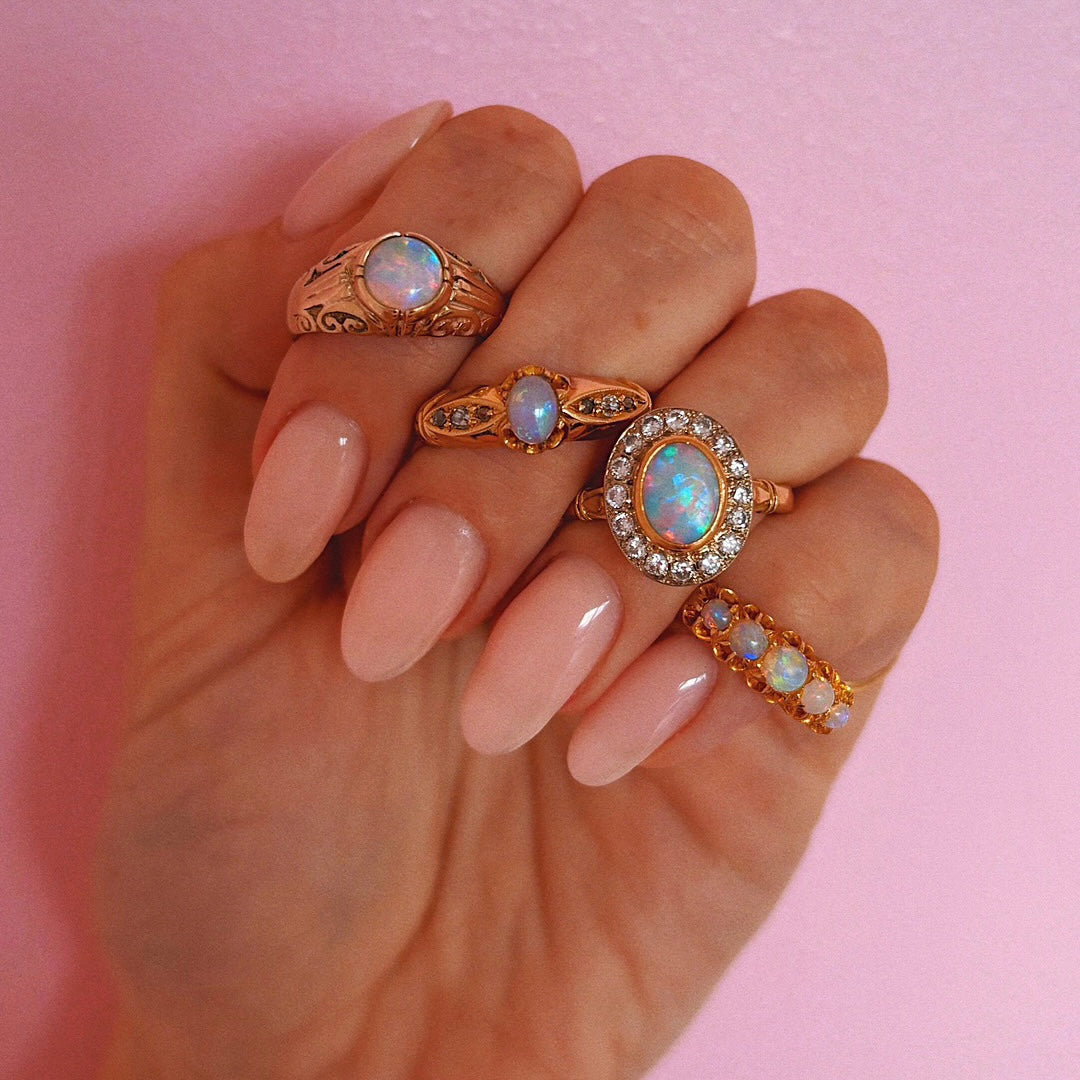 18ct gold bezel set opal and diamond ring from 1993