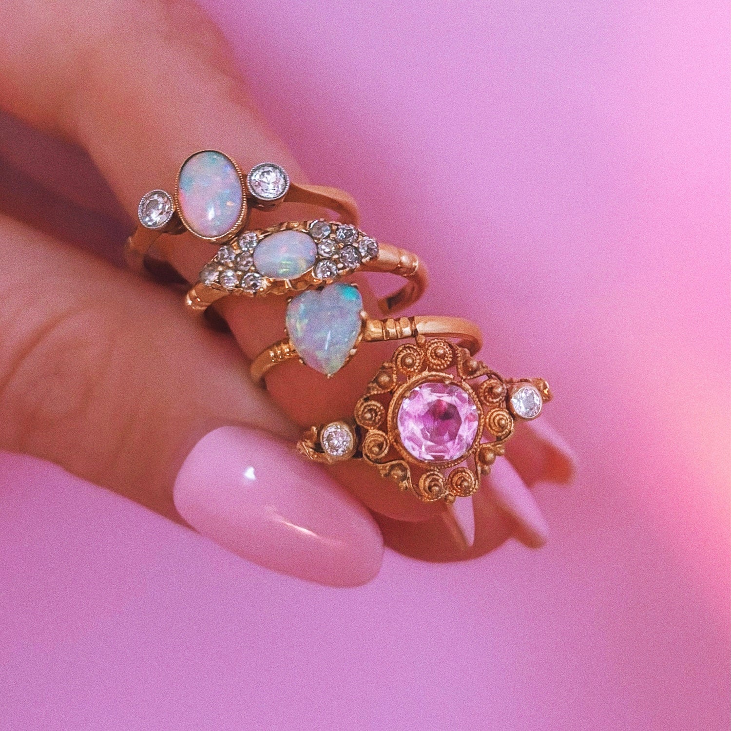 18ct gold opal and old cut diamond east to west Victorian ring