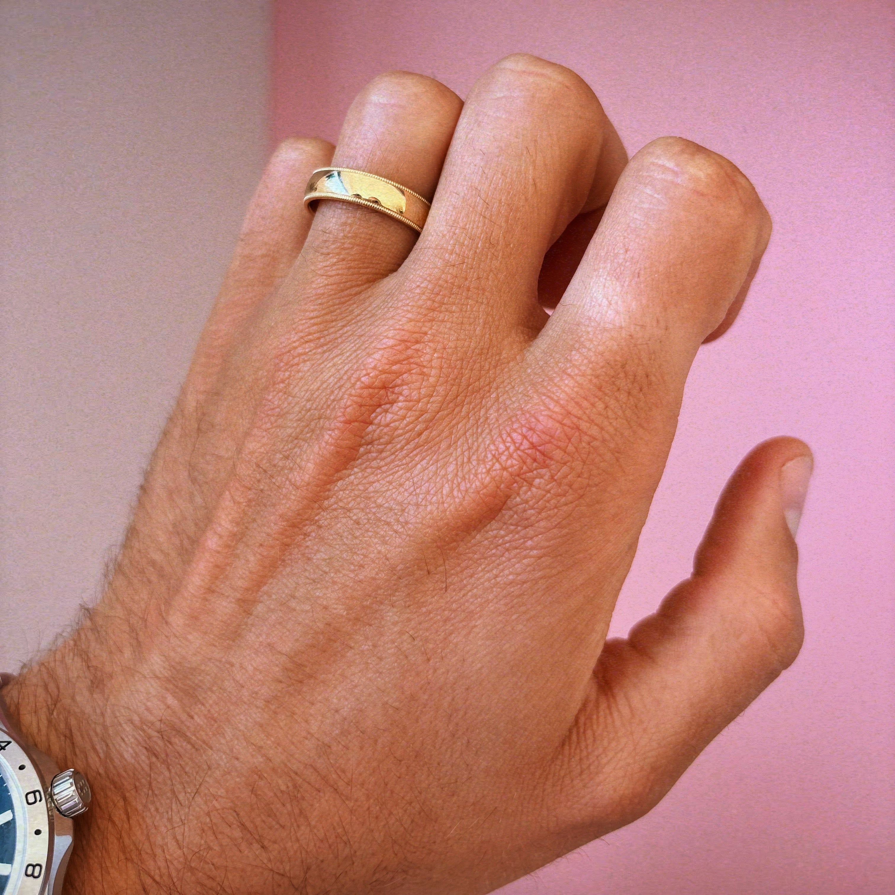 9ct gold mens beaded edge 5mm ring (made to order)