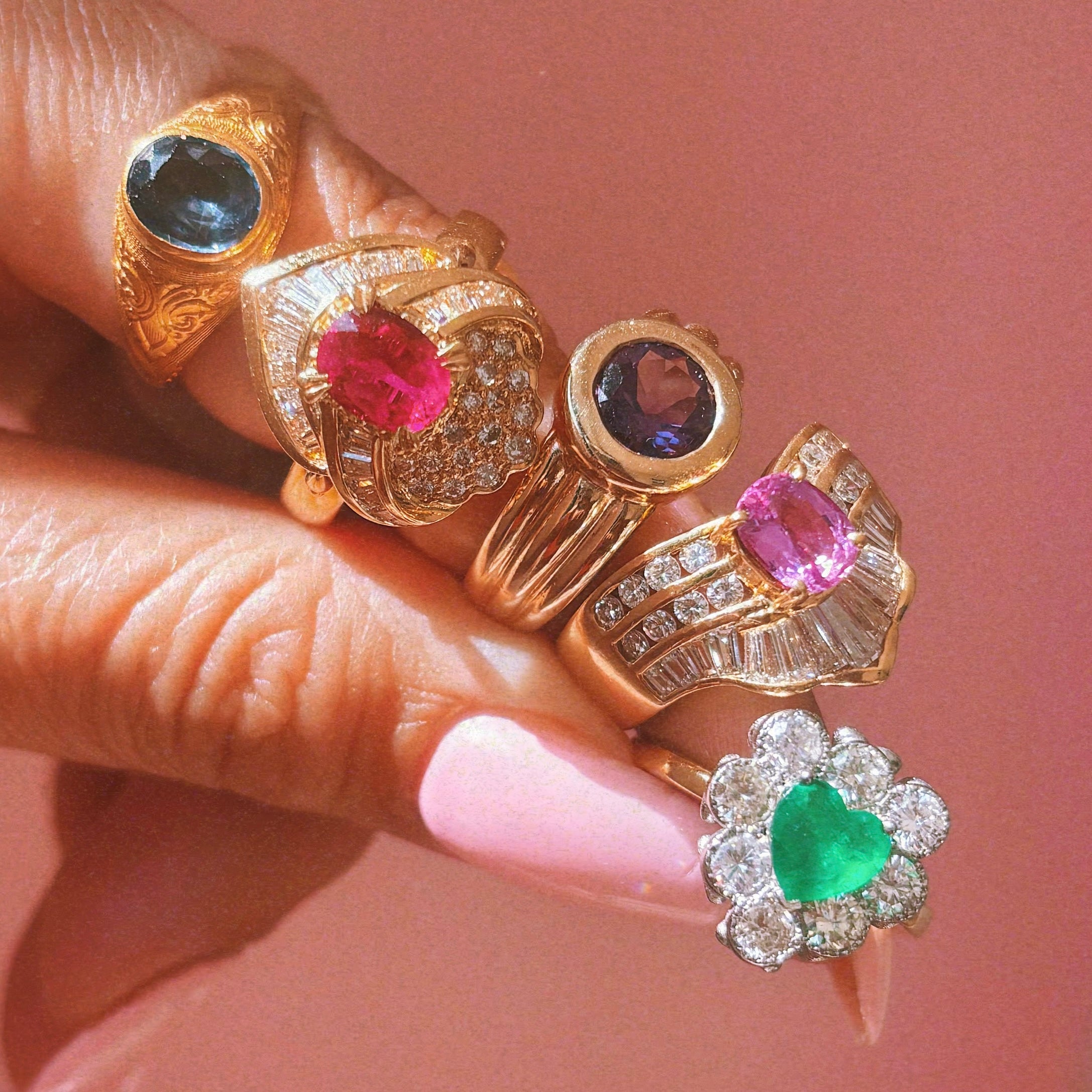 18ct gold heart-shaped emerald and diamond vintage earring conversion ring