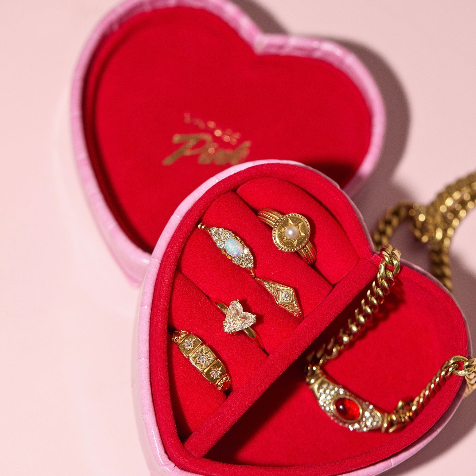 Heart shaped pink faux croc and red velvet jewellery box (pre-order)