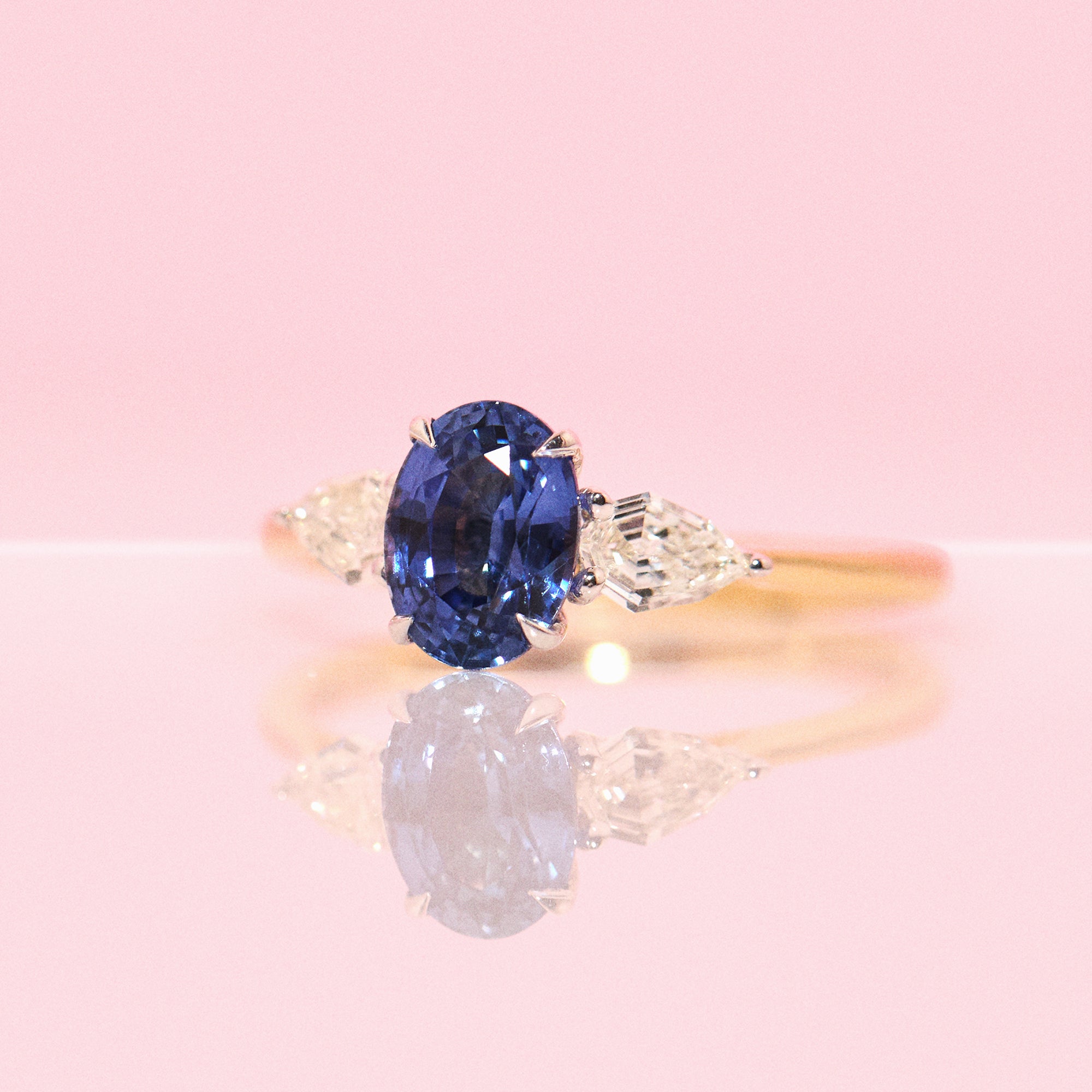 18ct gold 1.43ct sapphire and diamond three stone ring (made to order)