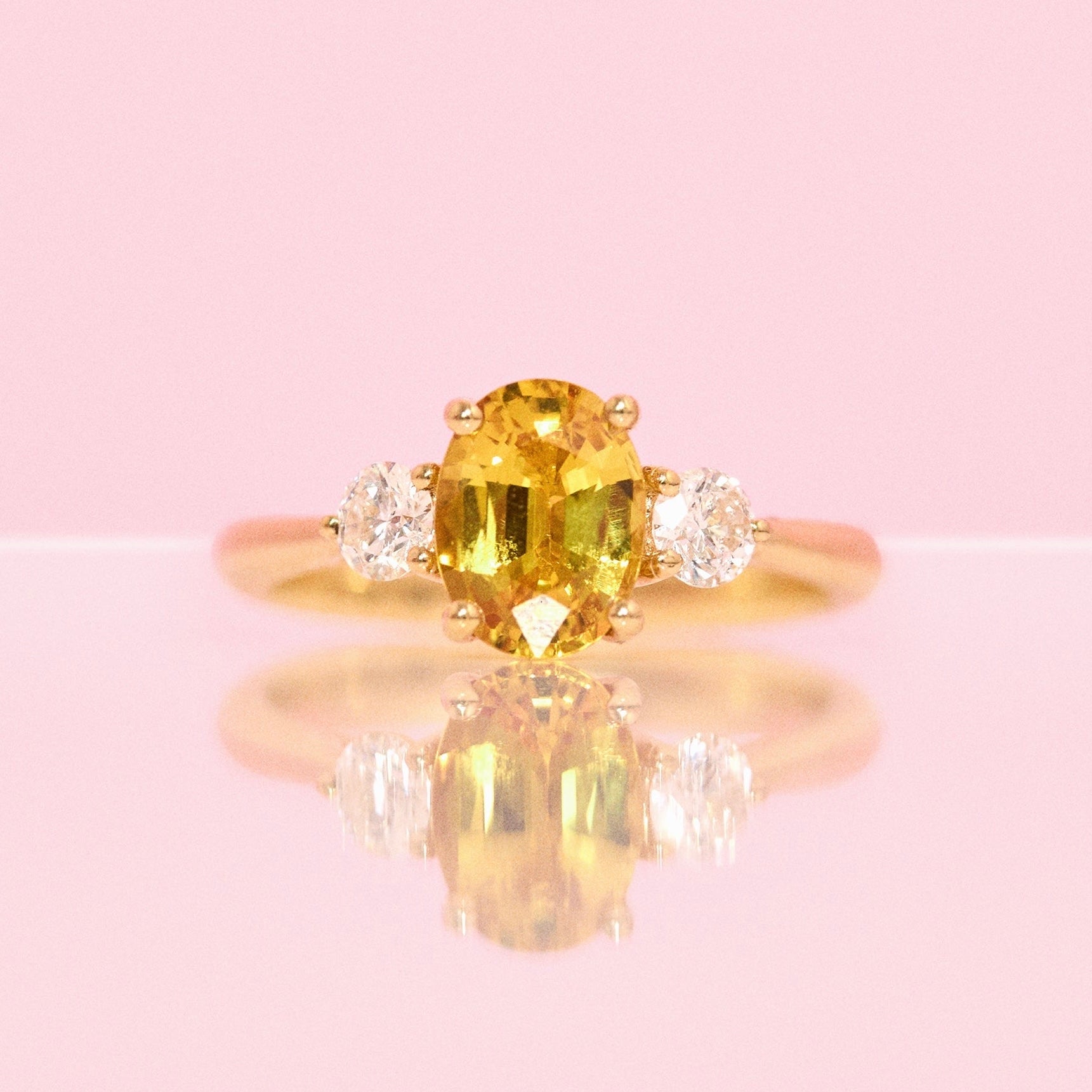 18ct gold yellow sapphire and diamond three stone ring (made to order)
