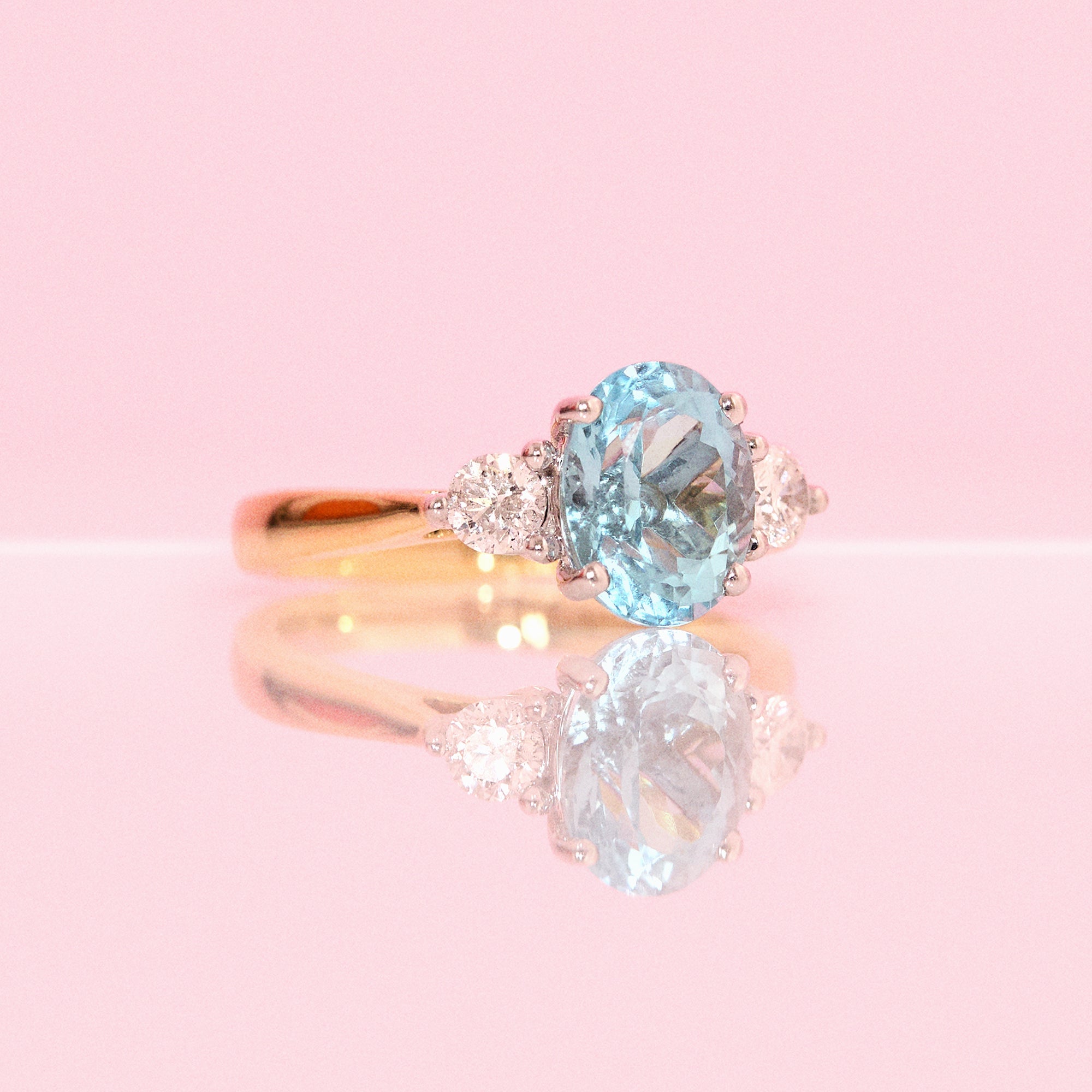 18ct gold 2.03ct aquamarine and diamond three stone ring