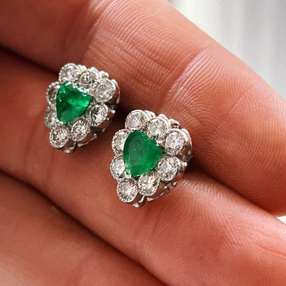 18ct gold heart-shaped emerald and diamond vintage earring conversion ring