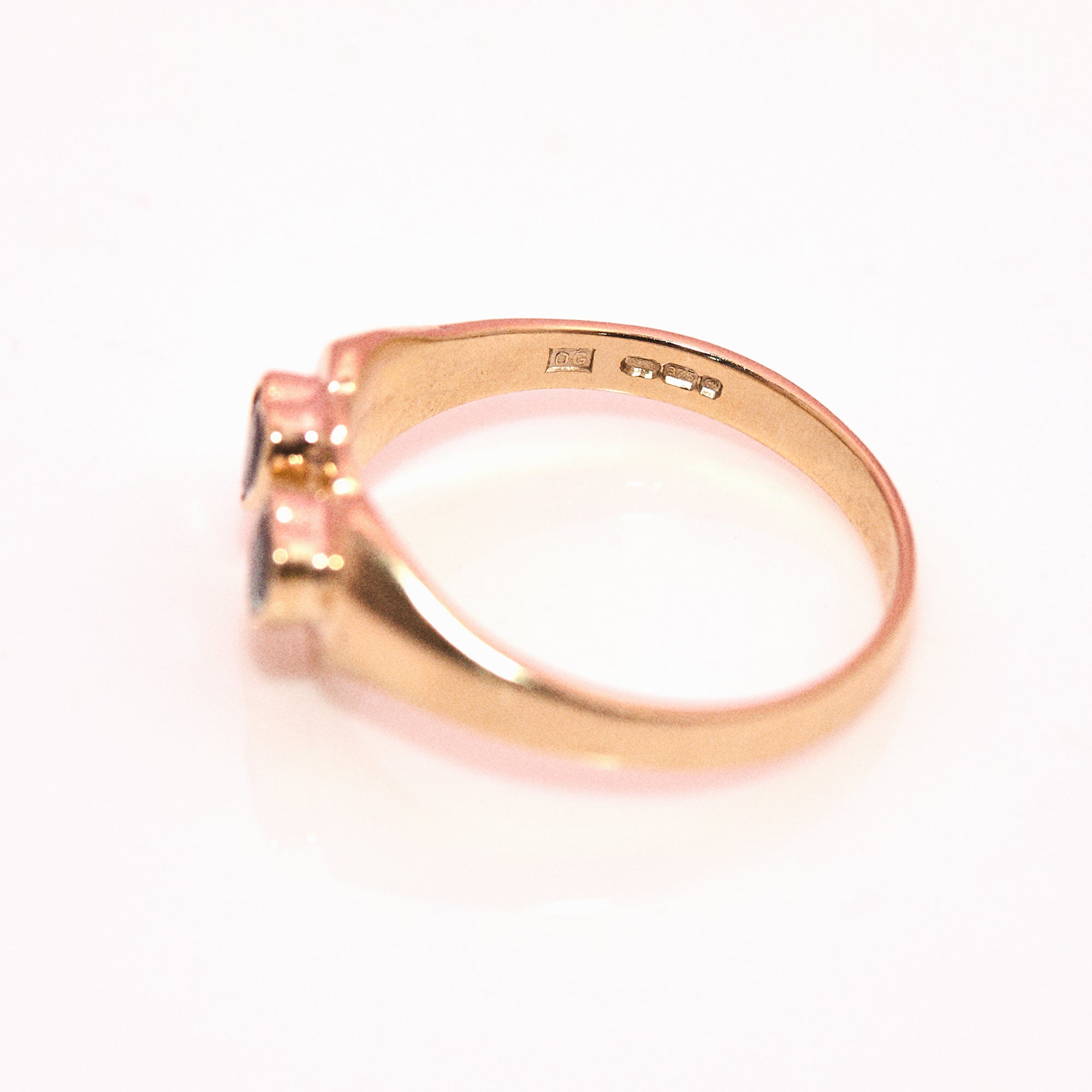 9ct gold bezel set aquamarine and sapphire double heart shaped signet ring (made to order)