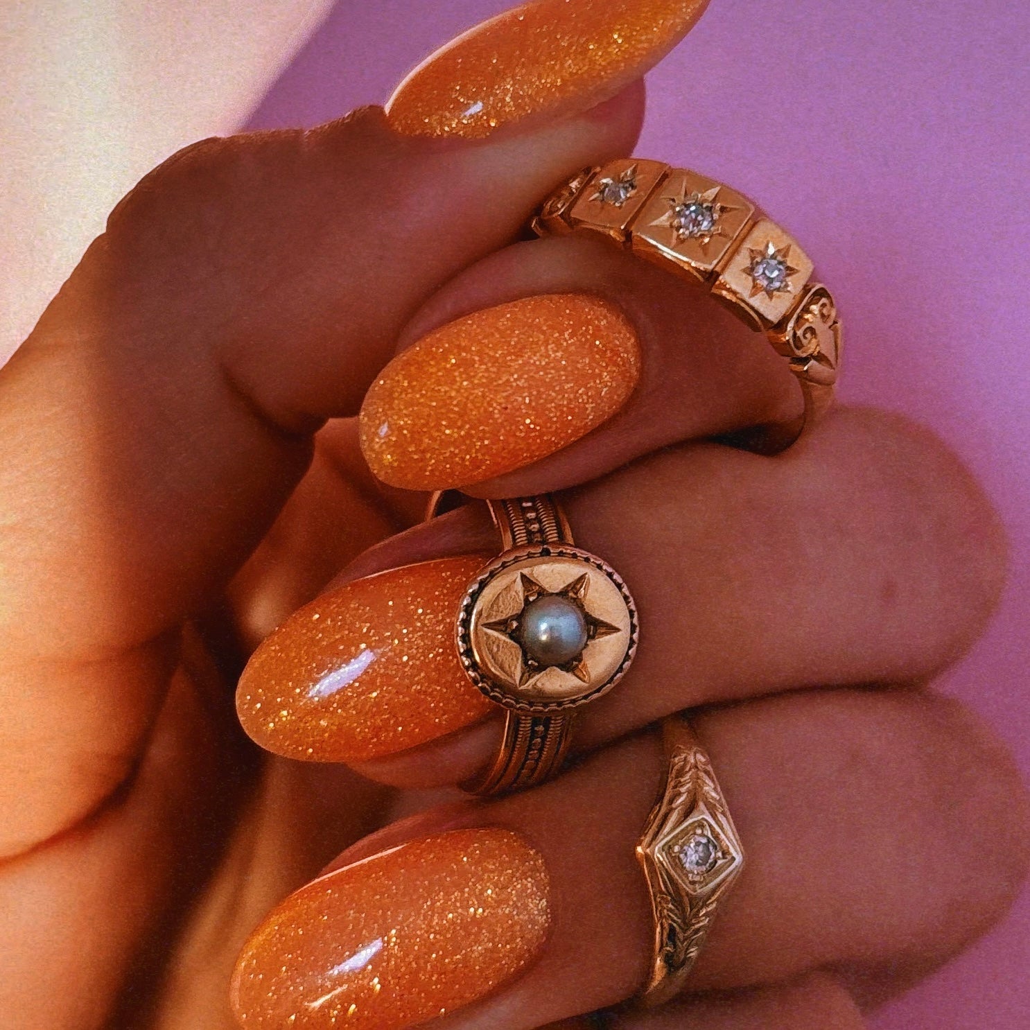 18ct gold Victorian starburst pearl ring