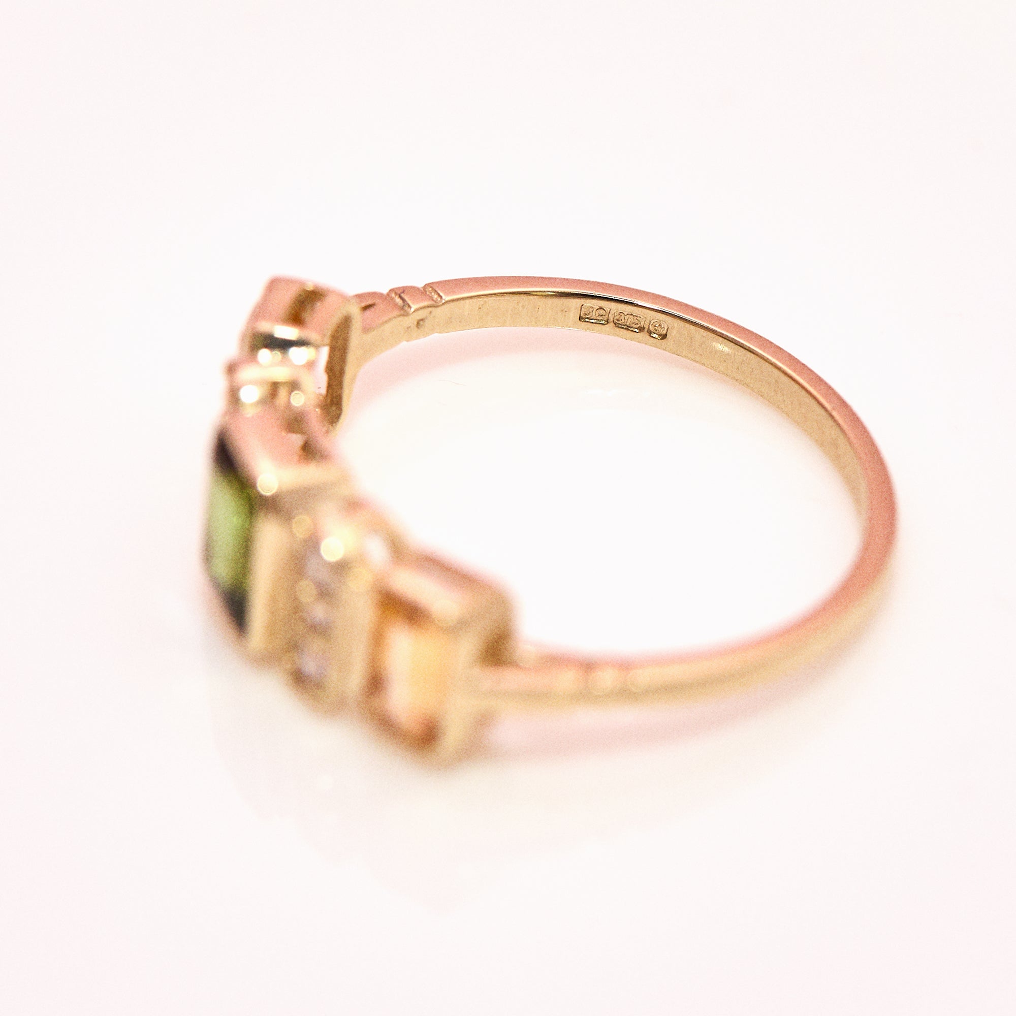 9ct gold green tourmaline, citrine and diamond ring (made to order)