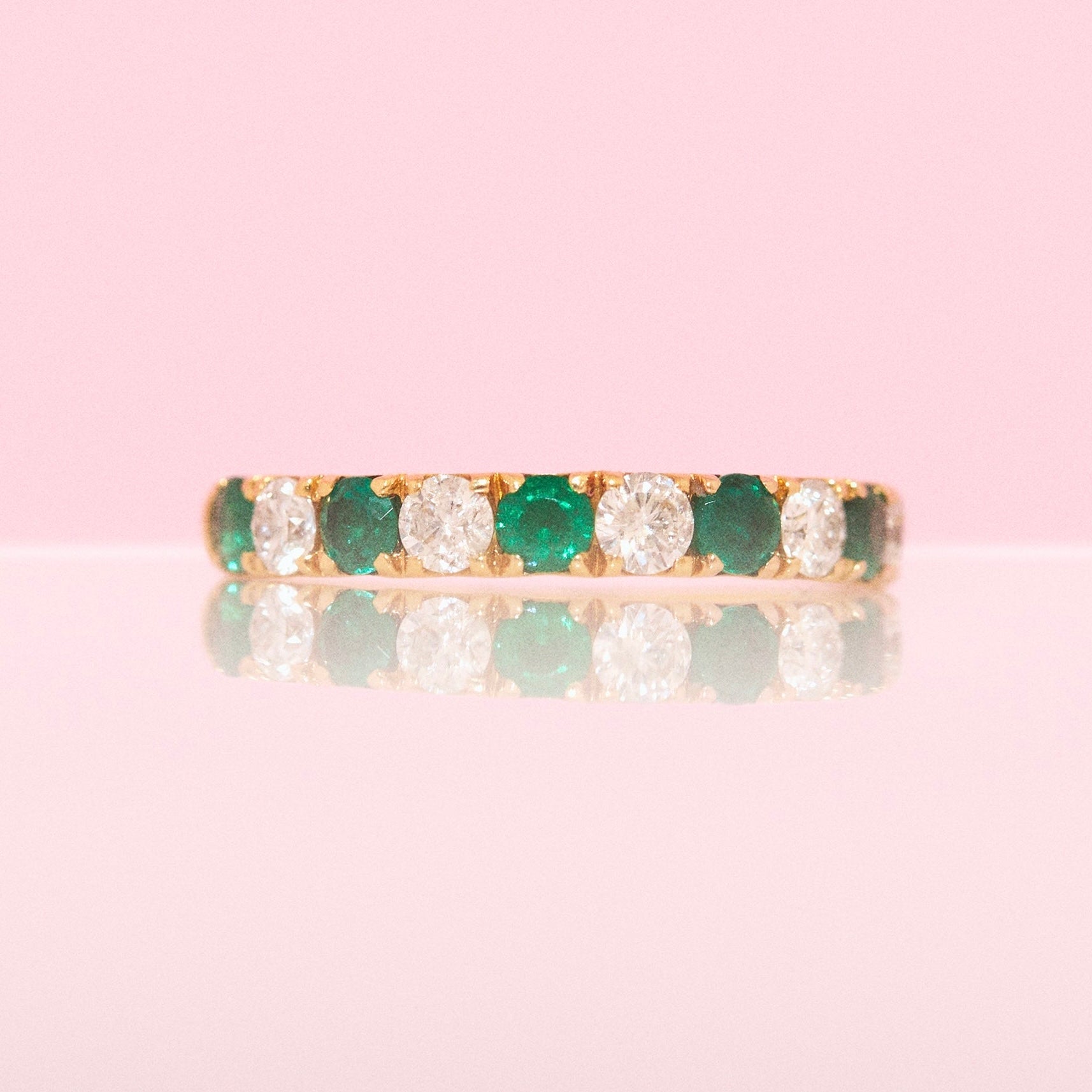 18ct yellow gold emerald and diamond half eternity ring (made to order)