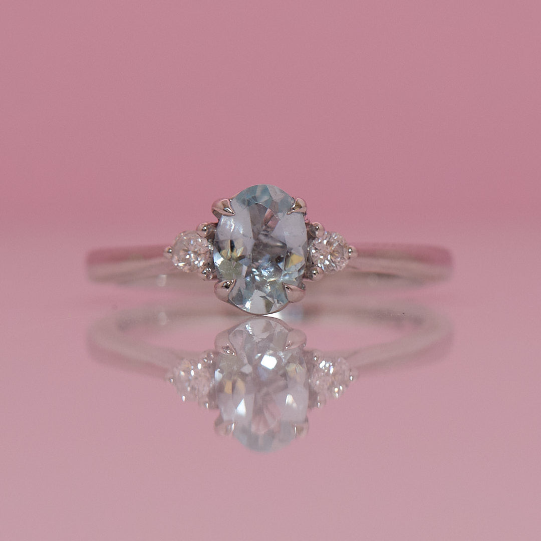 Platinum 0.61ct aquamarine and 0.10ct diamond ring