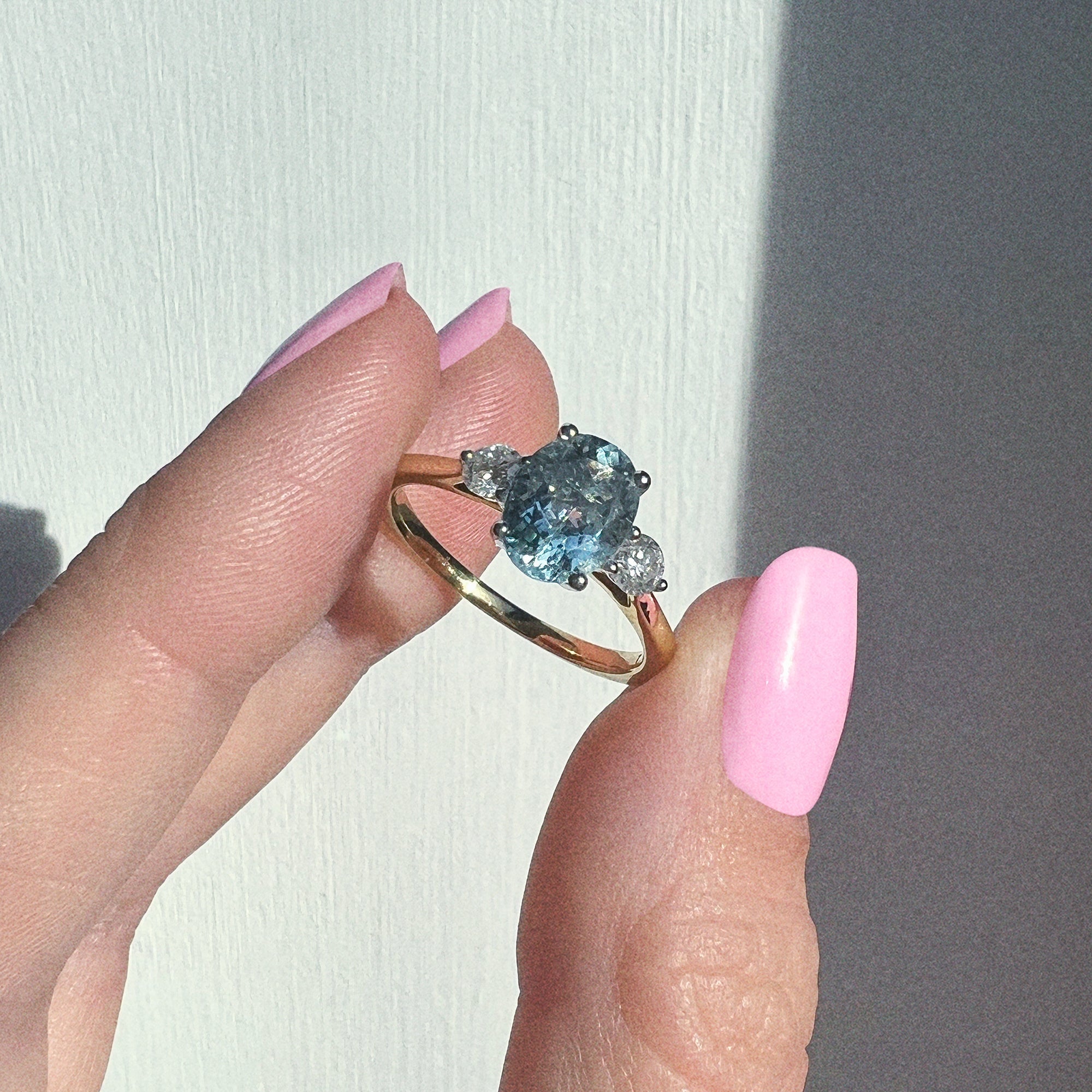 18ct gold 1.08ct aquamarine and diamond three stone ring (made to order)
