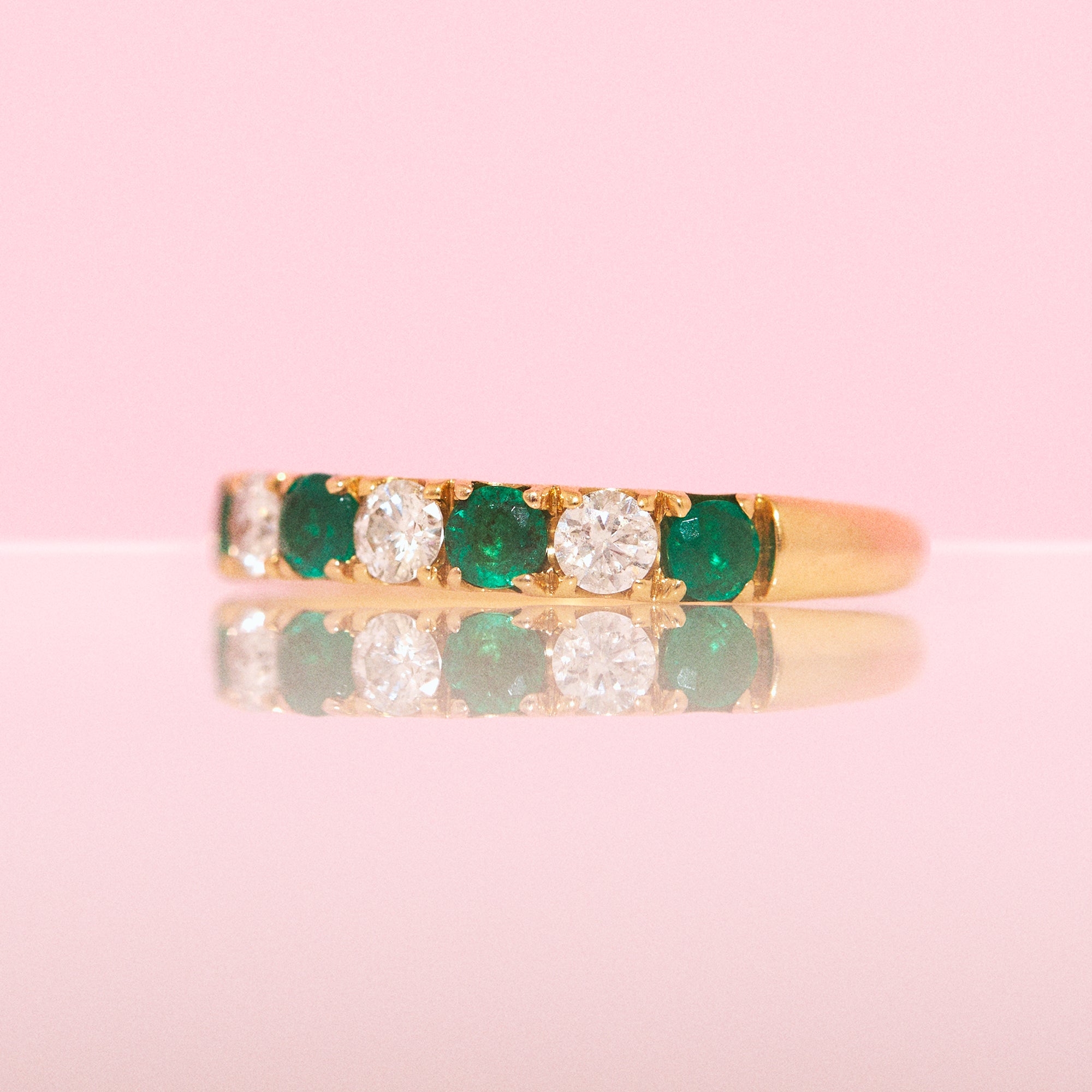 18ct yellow gold emerald and diamond half eternity ring (made to order)