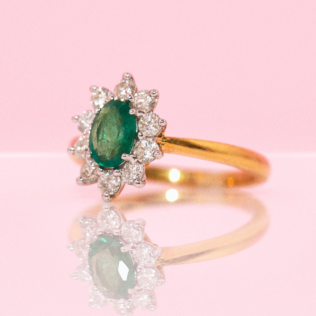 18ct gold emerald and diamond cluster ring (made to order)
