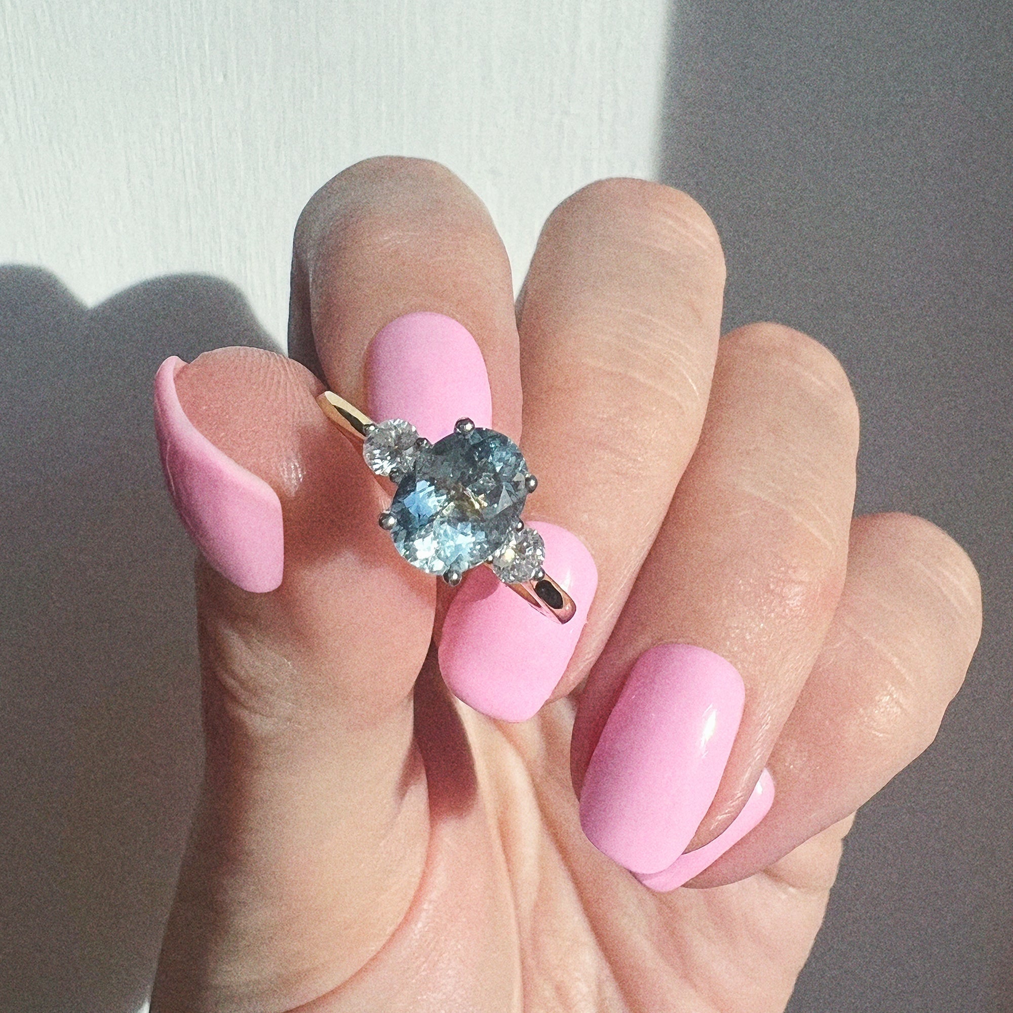 18ct gold 1.08ct aquamarine and diamond three stone ring (made to order)