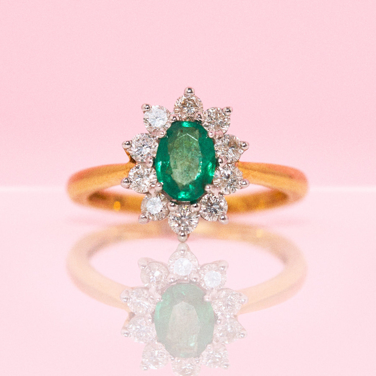 18ct gold emerald and diamond cluster ring (made to order)