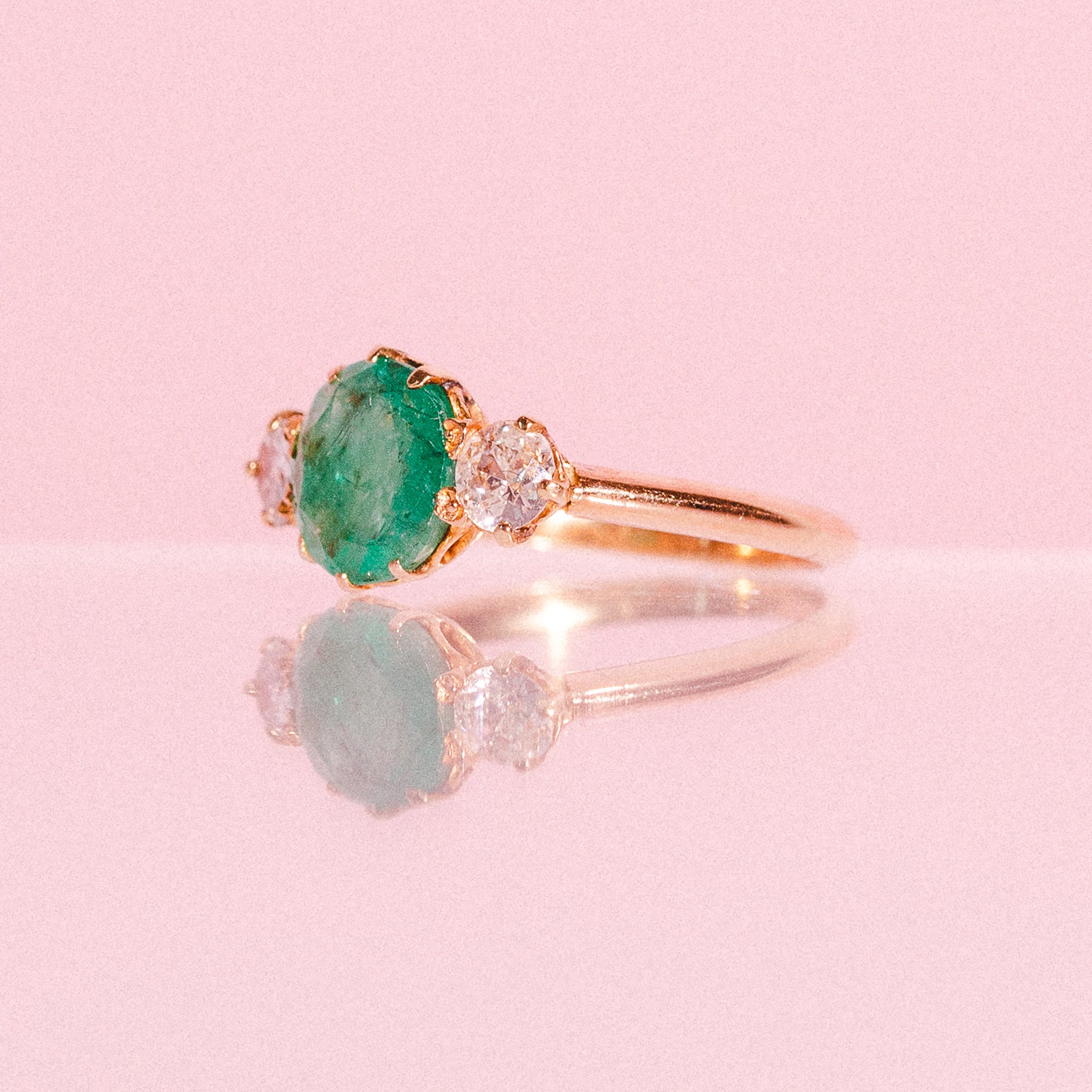 9ct gold emerald and diamond ring