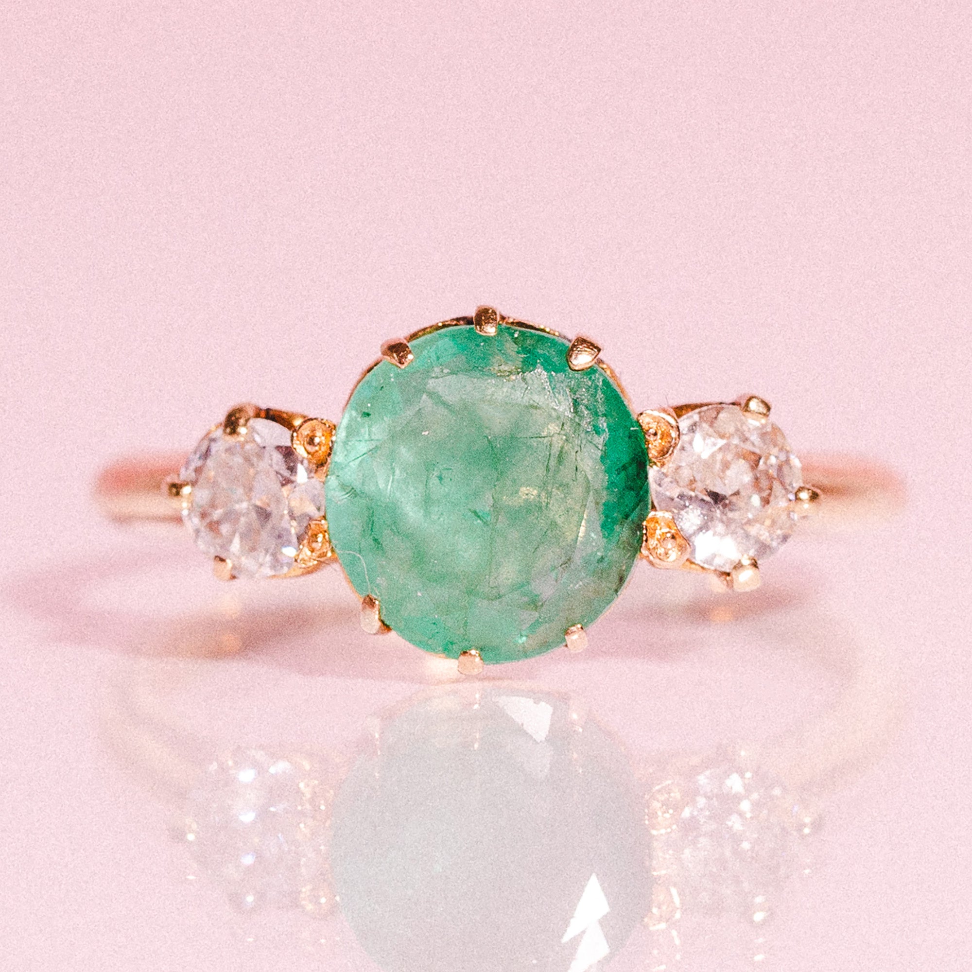 9ct gold emerald and diamond ring