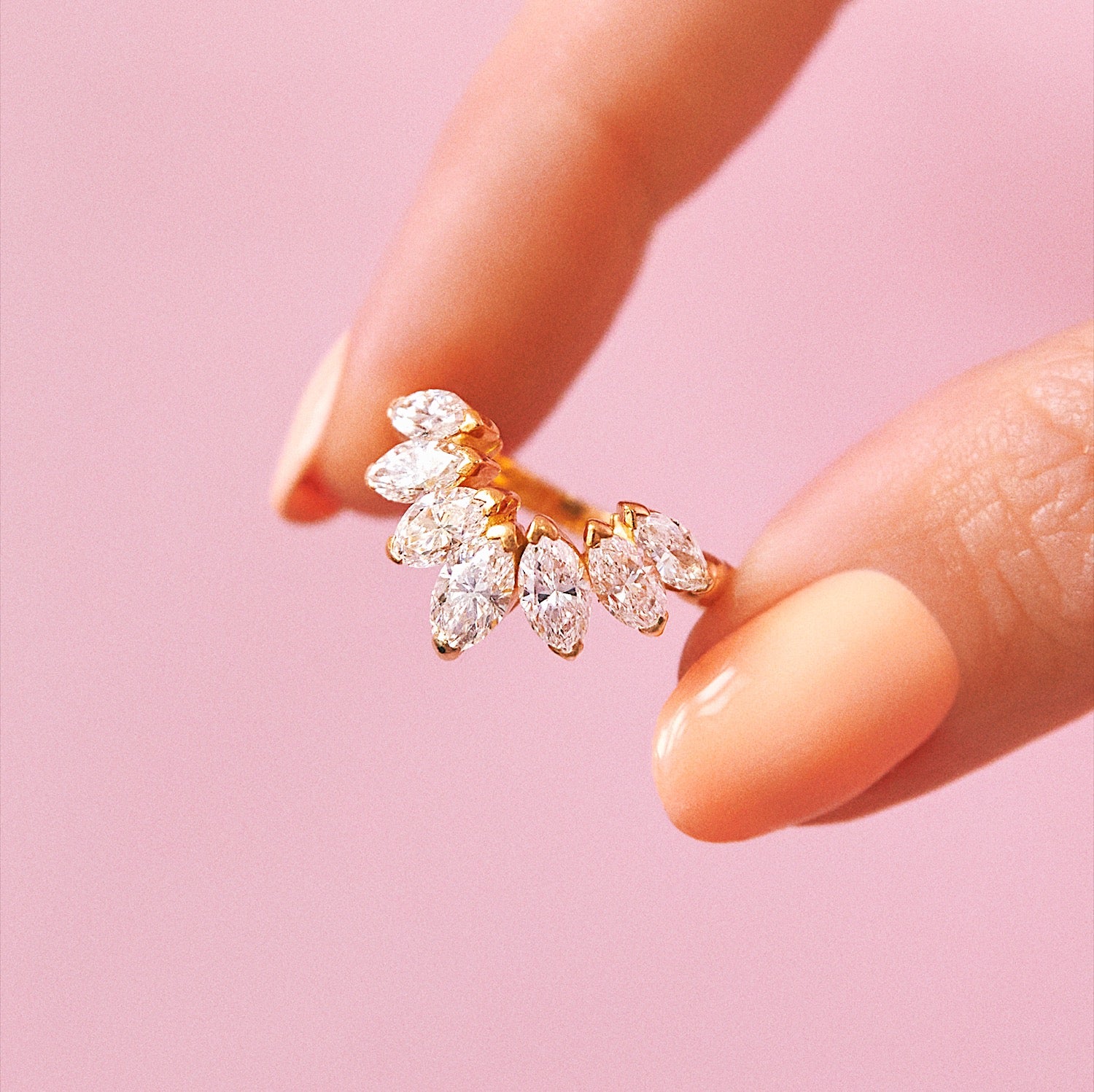 18ct gold marquise diamond petal ring